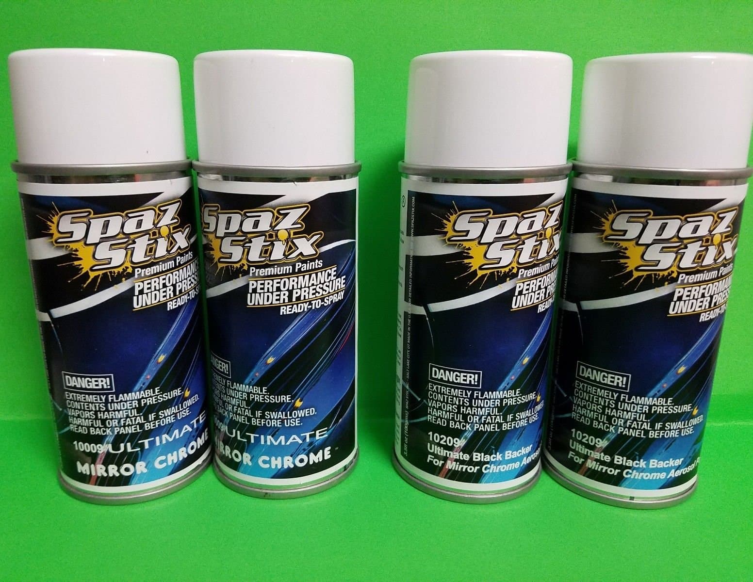 4 Pack Spaz Stix Ultimate Mirror Chrome and Black Backer Spray Cans 3.5oz 2X SPZ10009 2X SPZ10209