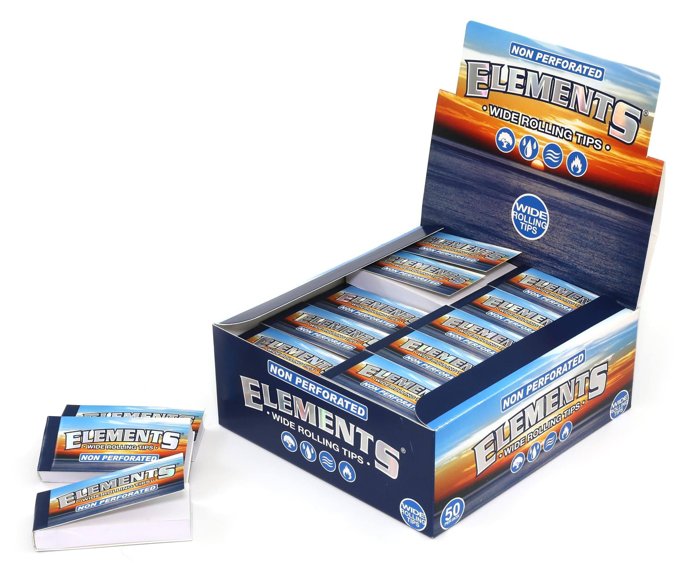 Elements Wide Rolling Tips - Unperforated King Size - 50 Tips Per Booklet - 1 Box (50 Booklets)