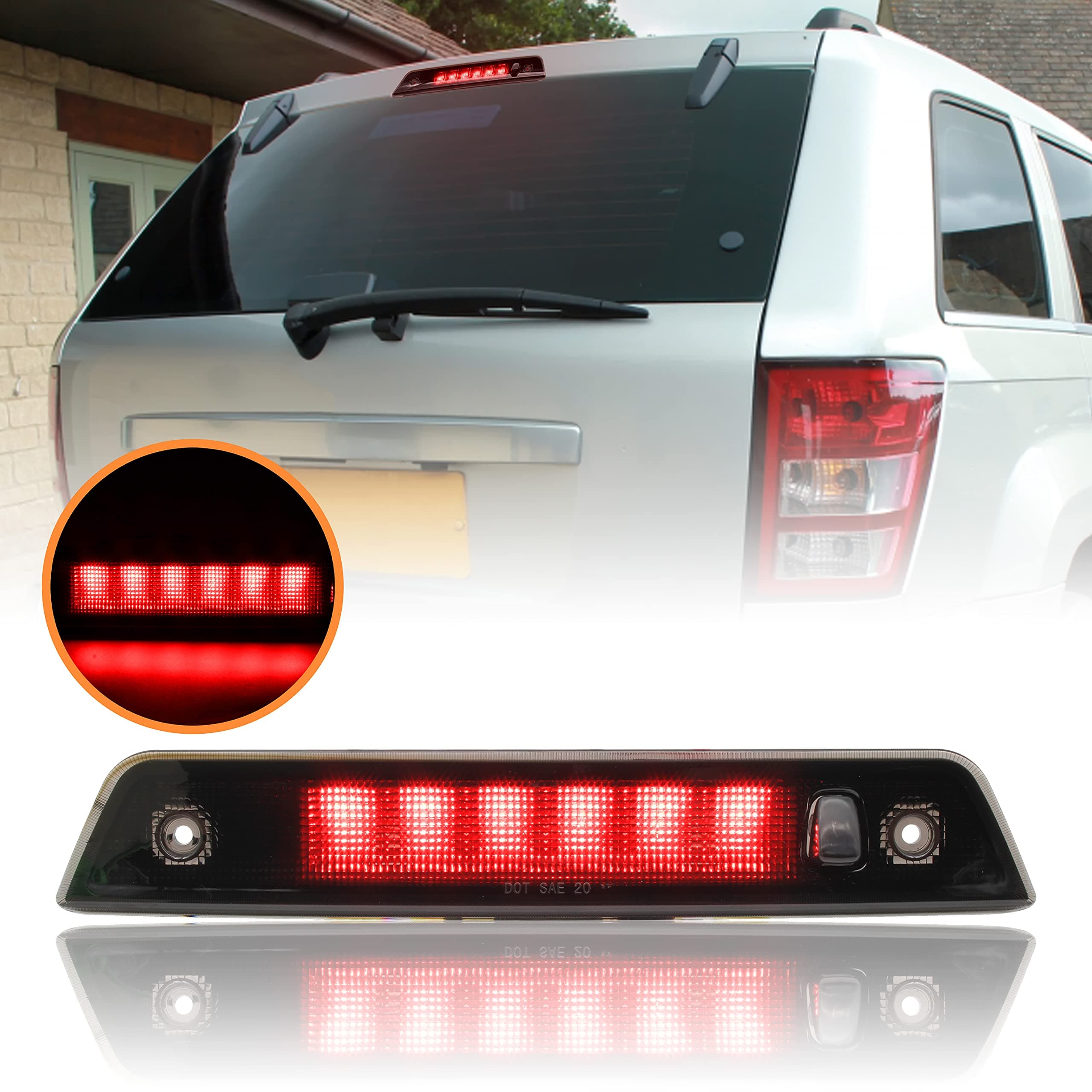 LED 3rd Third Brake Light for Grand Cherokee 05-10, KEWISAUTO Smoked Black Center High Mount Stop Light for 2005-2010 Jeep Grand Cherokee Accessories(1PCS)