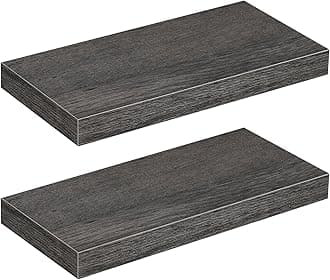 HOOBRO Floating Shelves, Wall Shelf Set of 2, 15.7 Inch Hanging Shelf with Invisible Brackets, for Wall Decor in Bathroom, Bedroom, Toilet, Kitchen, Living Room, Office, Charcoal Gray BC40BJ01