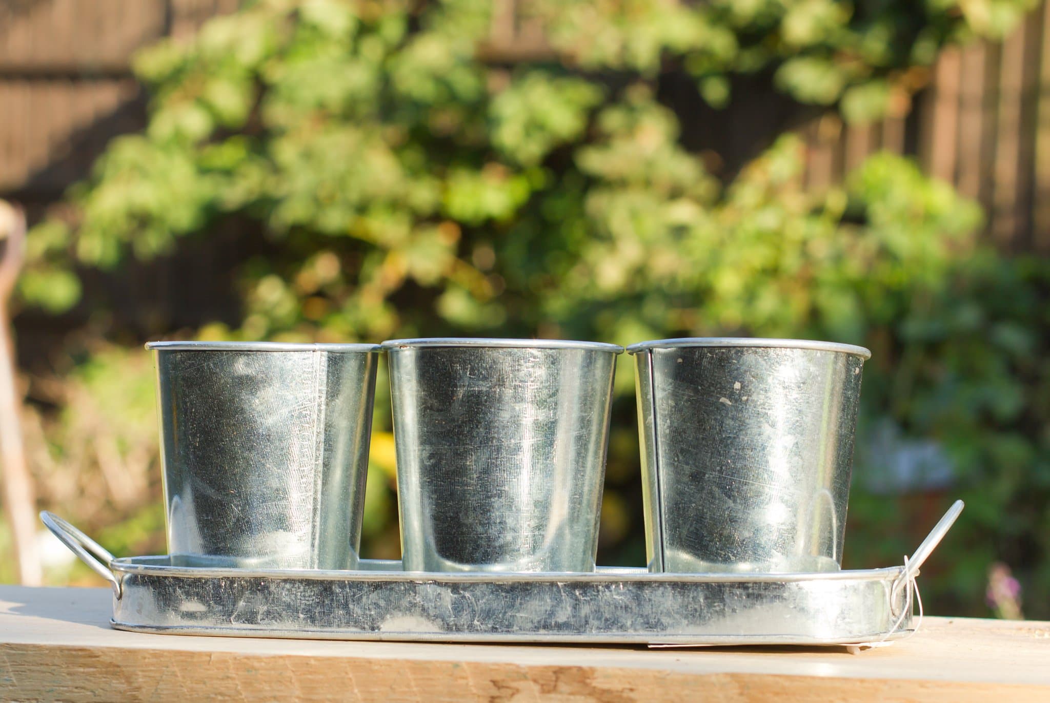 3 Pots on a tray - galvanized steel