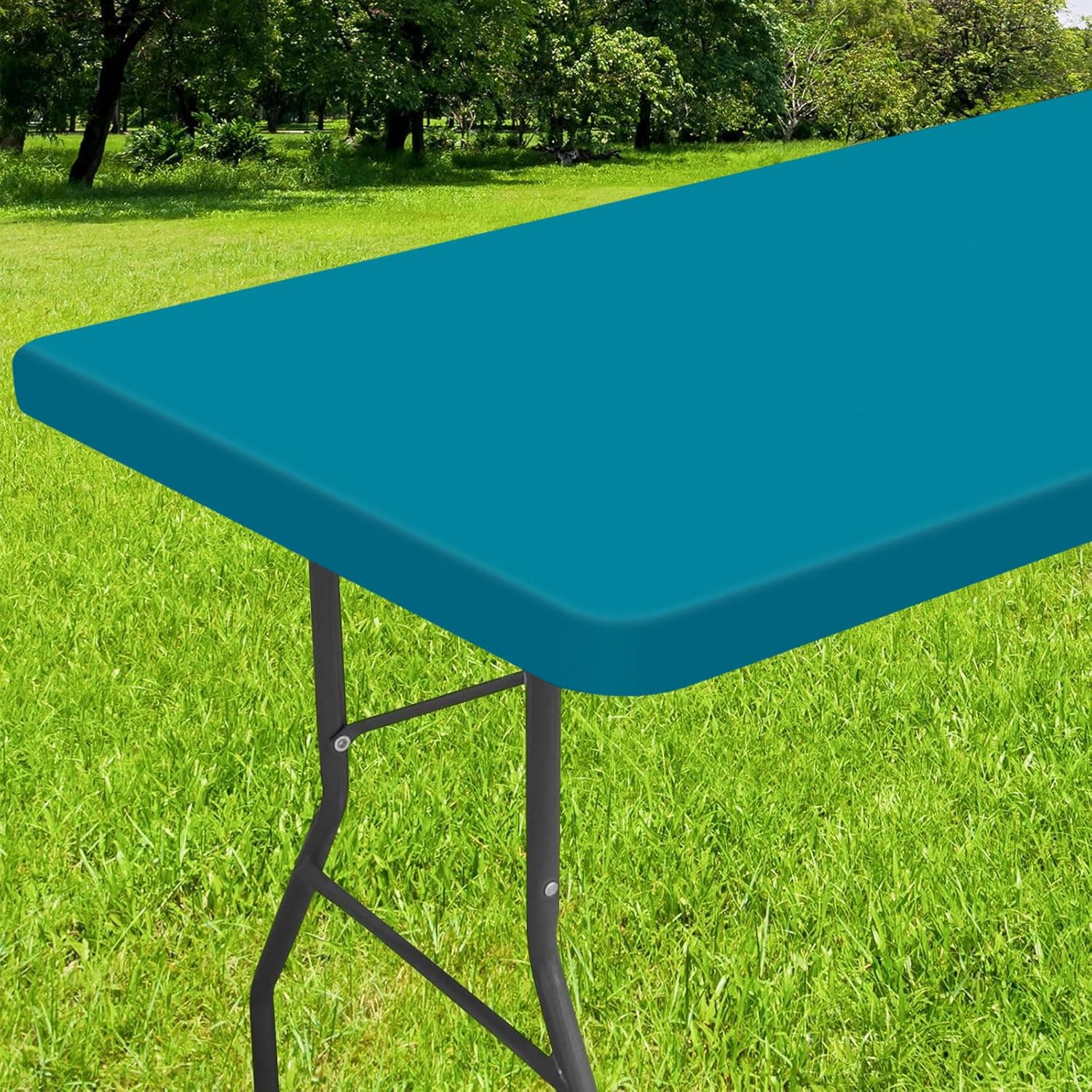 Smiry Rectangle Tablecloth, Elastic Fitted Flannel Backed Vinyl Tablecloths for 5ft Folding Tables, Waterproof Wipeable Table Covers for Indoor, Outdoor, Picnic and Camping (Turquoise, 30"x60")