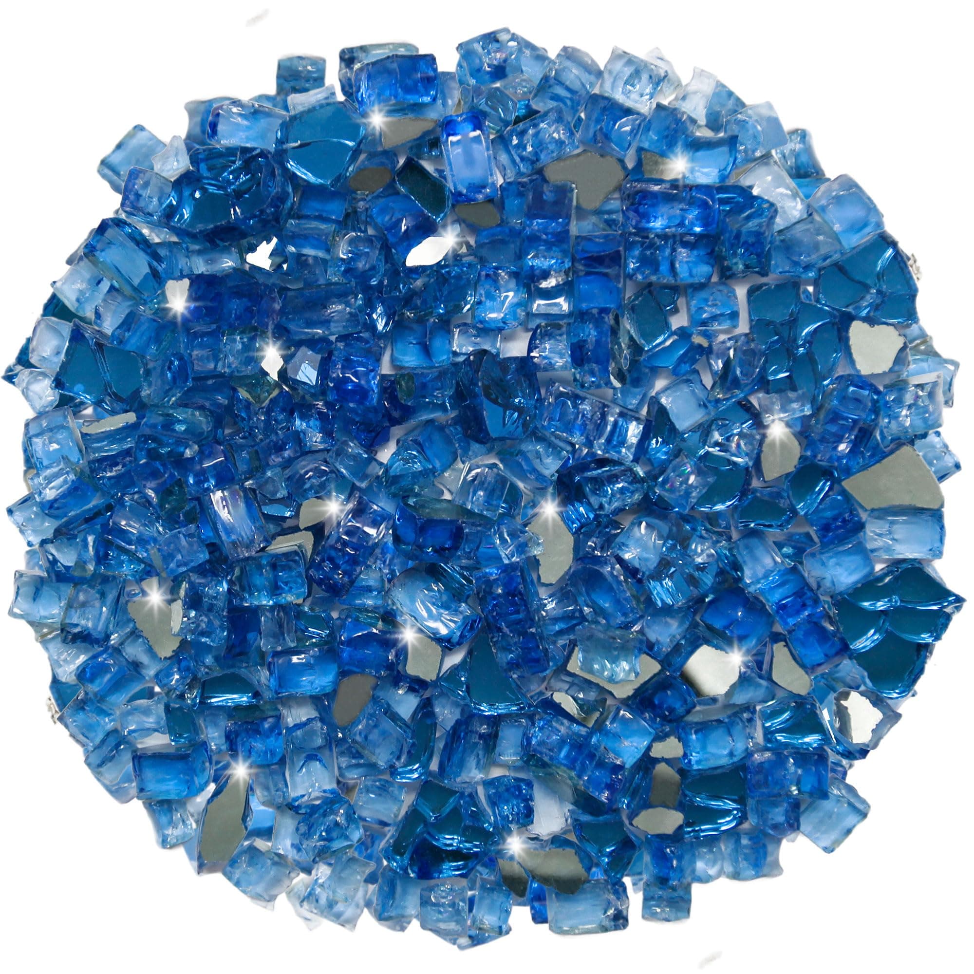 Fire Glass for Propane Fire Pit, 1 lb 1/2 inch Blue Reflective Fire Glass Rocks for Gas Fireplace Firepit Outdoor Fire Table Landscaping