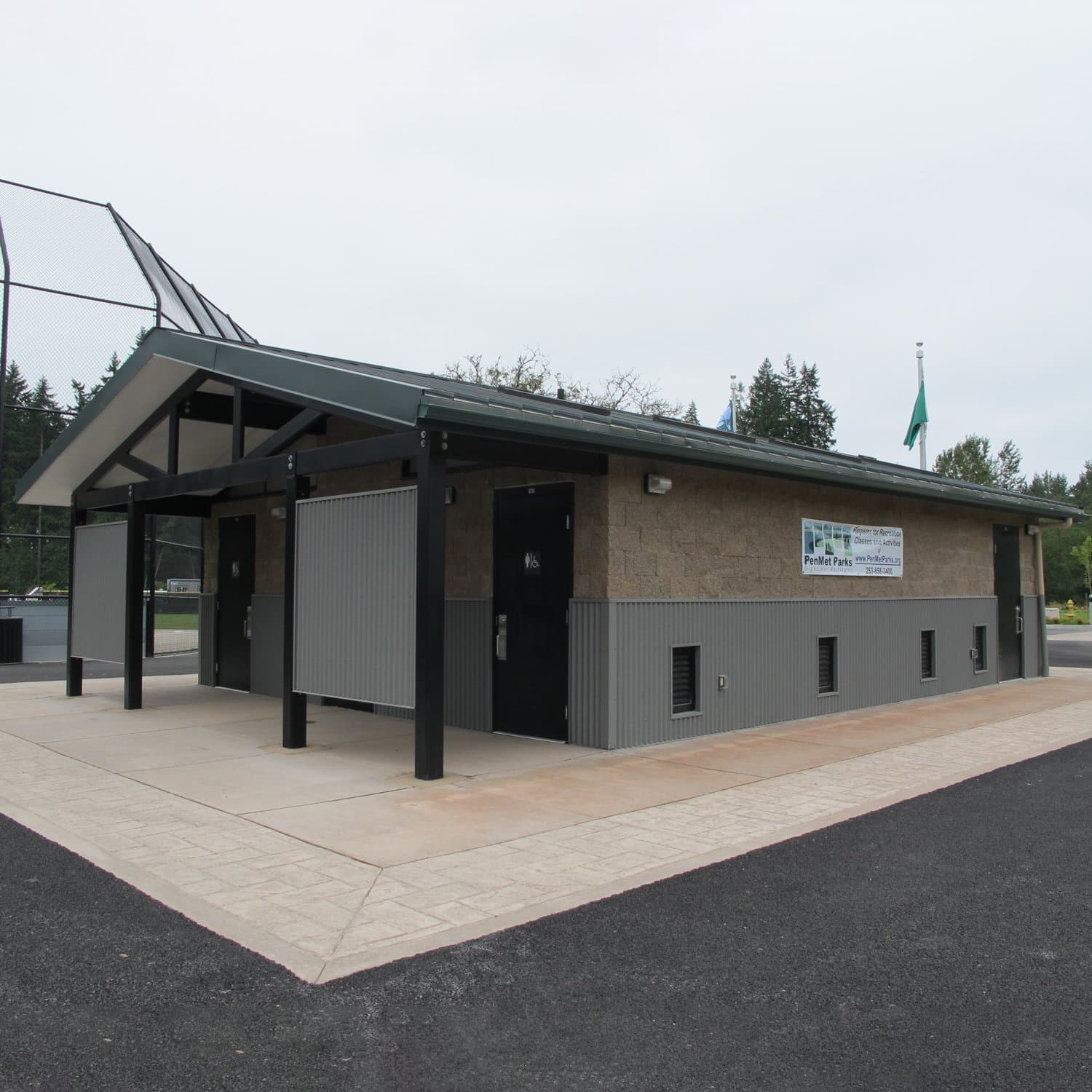 Romtec 2065 - Sierra III Multi-User Restroom w/10ft Concession & Storage Rooms