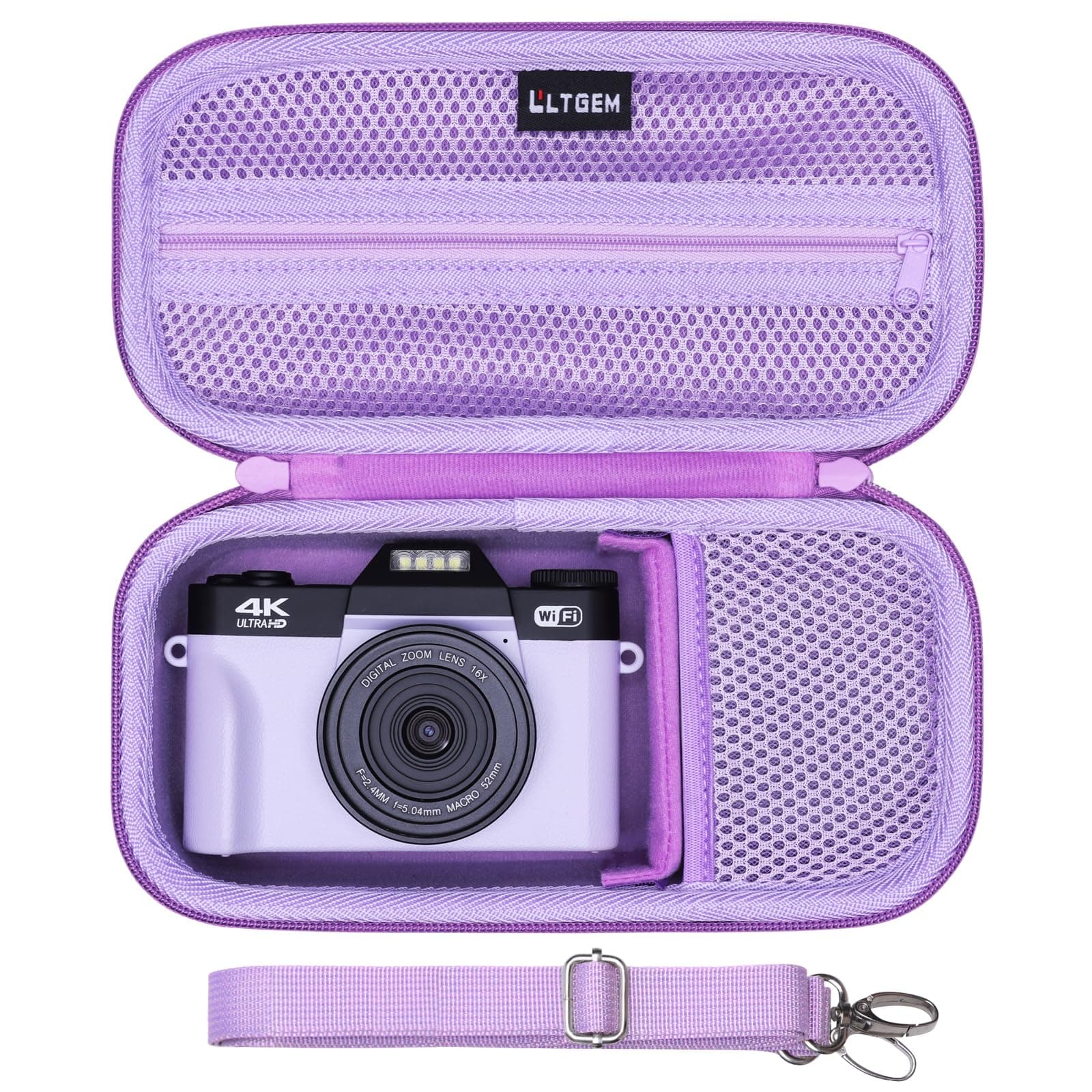 LTGEM 4K Digital Camera Case Compatible with Duluvulu/VJIANGER/AUREAPIX/Zostuic/XNSIAKXA/TESFOT/TEFTYMON 4K Digital Camera for Photography, Vlogging Protective Travel Carrying Case, Purple