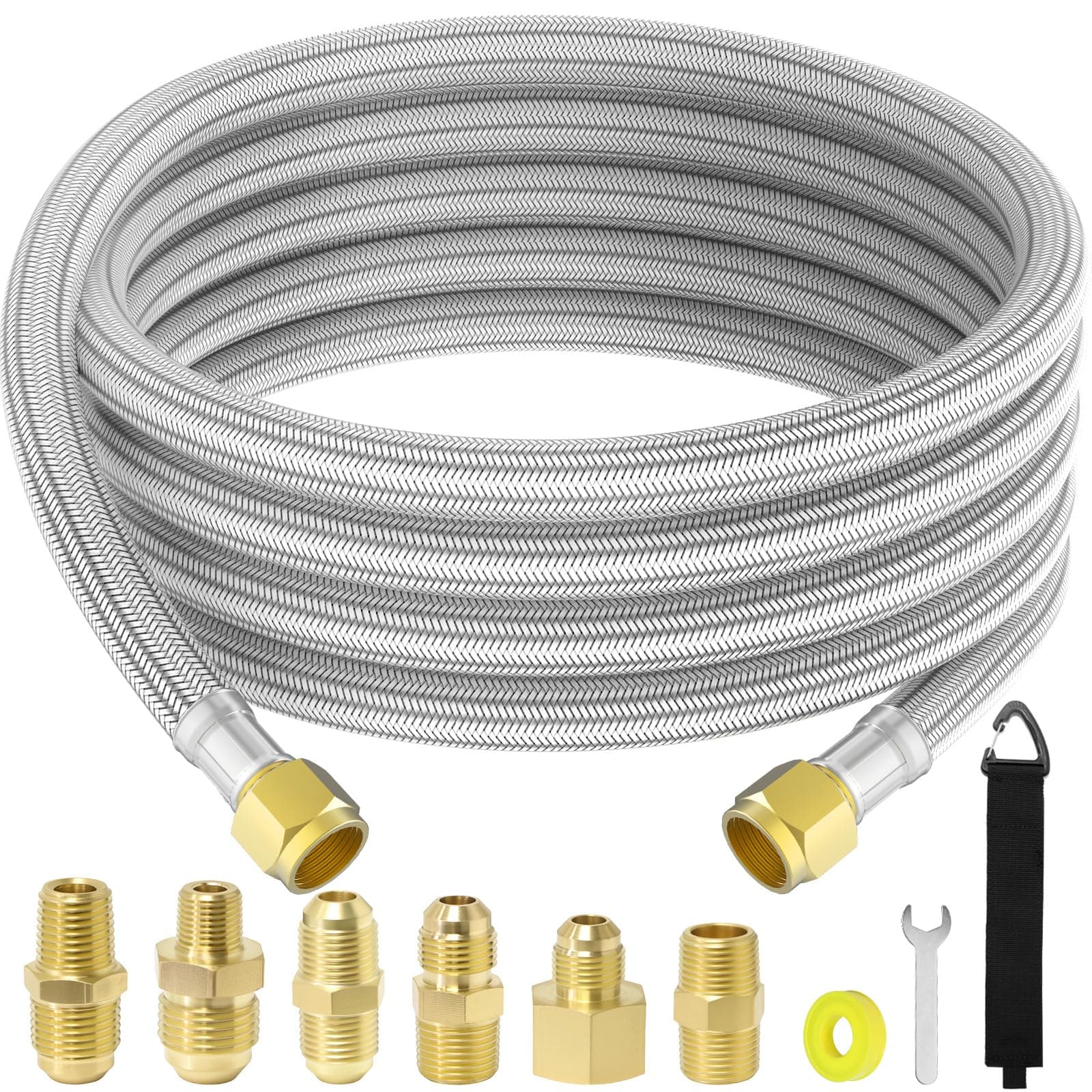 12 Feet High Pressure Propane Hose Extension with Conversion Coupling 1/2" Female NPT, 1/4" Male NPT, 3/8" Flare for BBQ Grill, Fire Pit, Heater