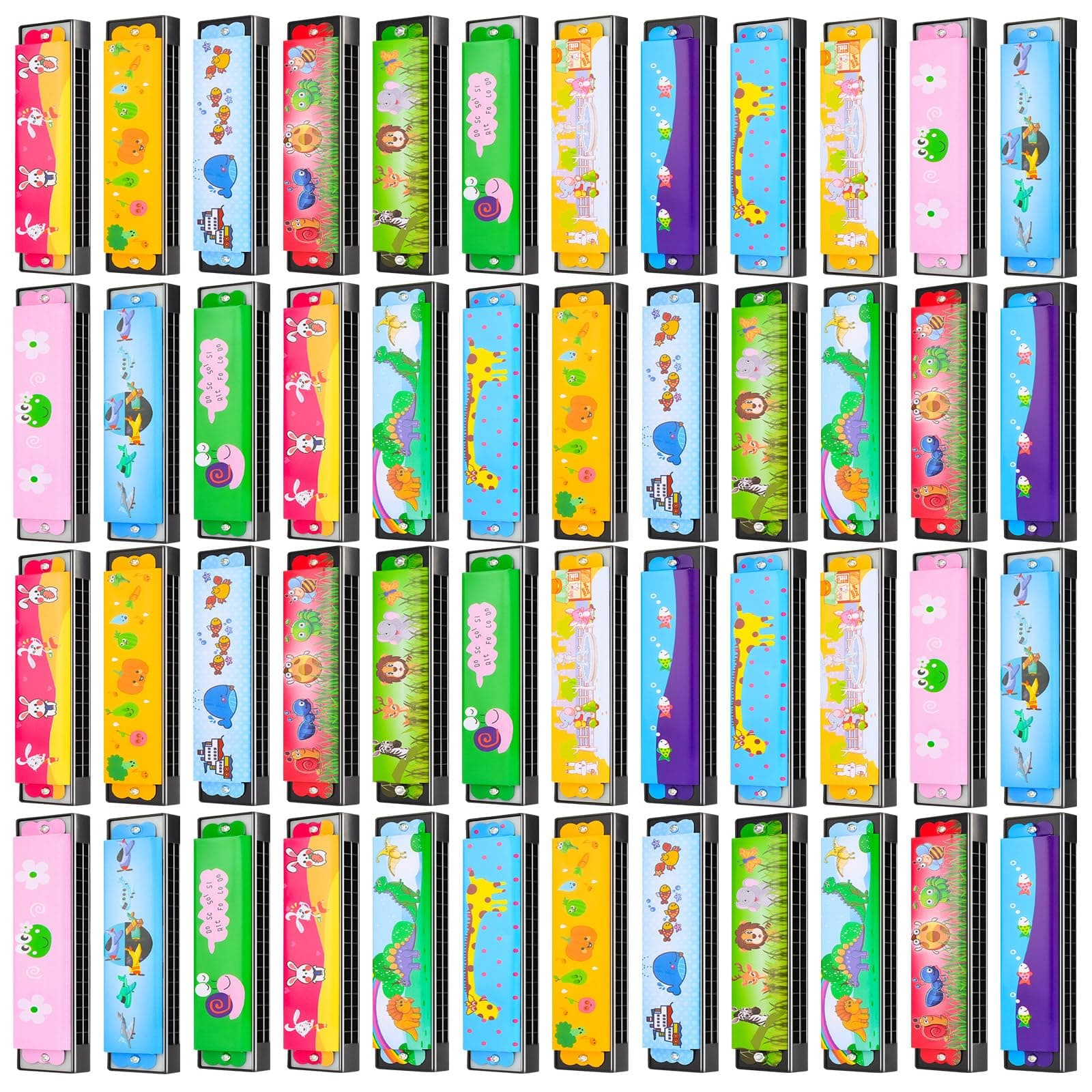 48 Pcs Harmonica for Kids, Lightweight Cartoon Harmonica with Double Row of 16 Holes Harmonicas for Toddler Kids Adult Beginners' Musical Instrument Toy