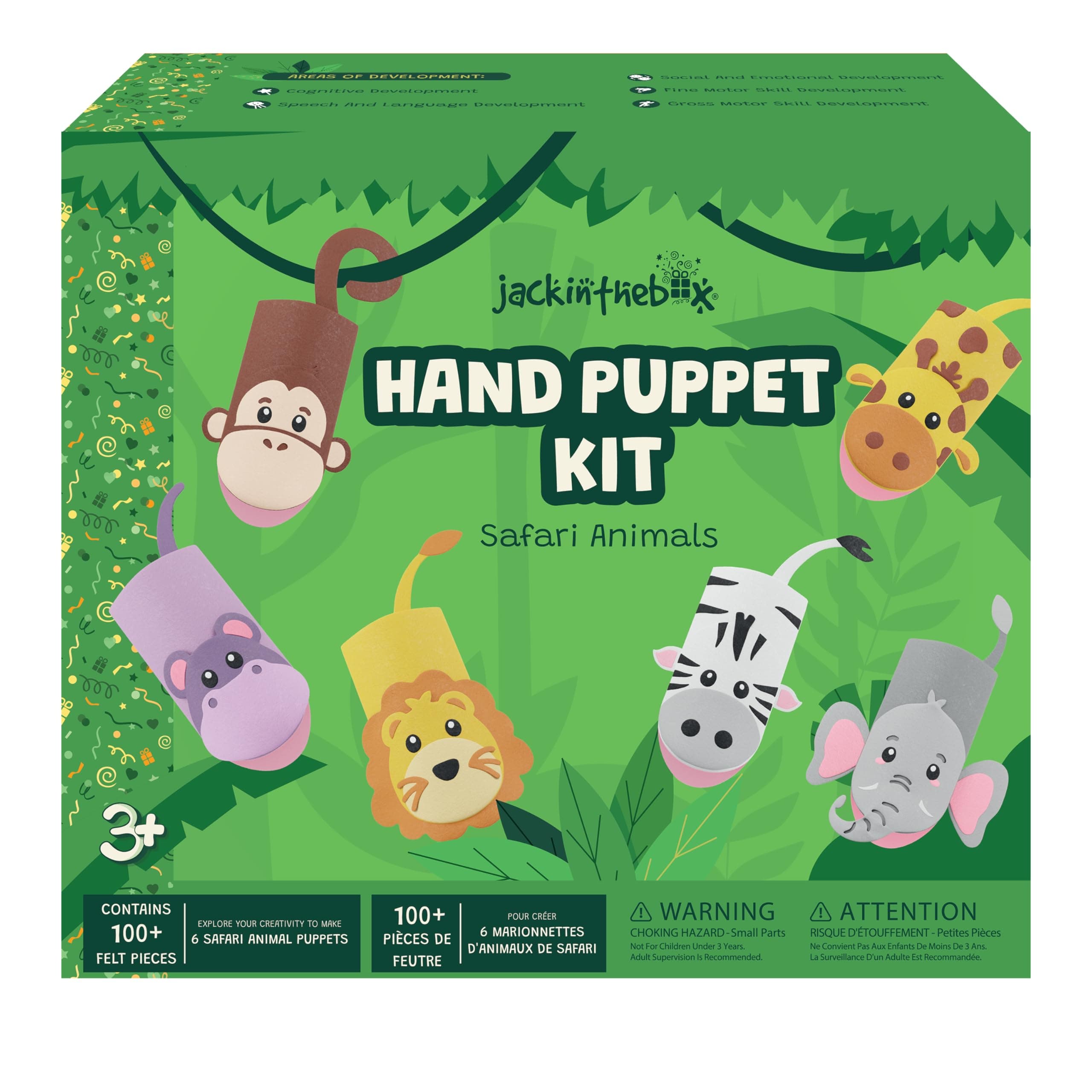 jackinthebox Hand Puppet Making Kit 6 Safari Animals Felt Puppet Craft Kit for Kids,Creative DIY craft Make Your Own Puppets,Best Craft Gifts for Kids