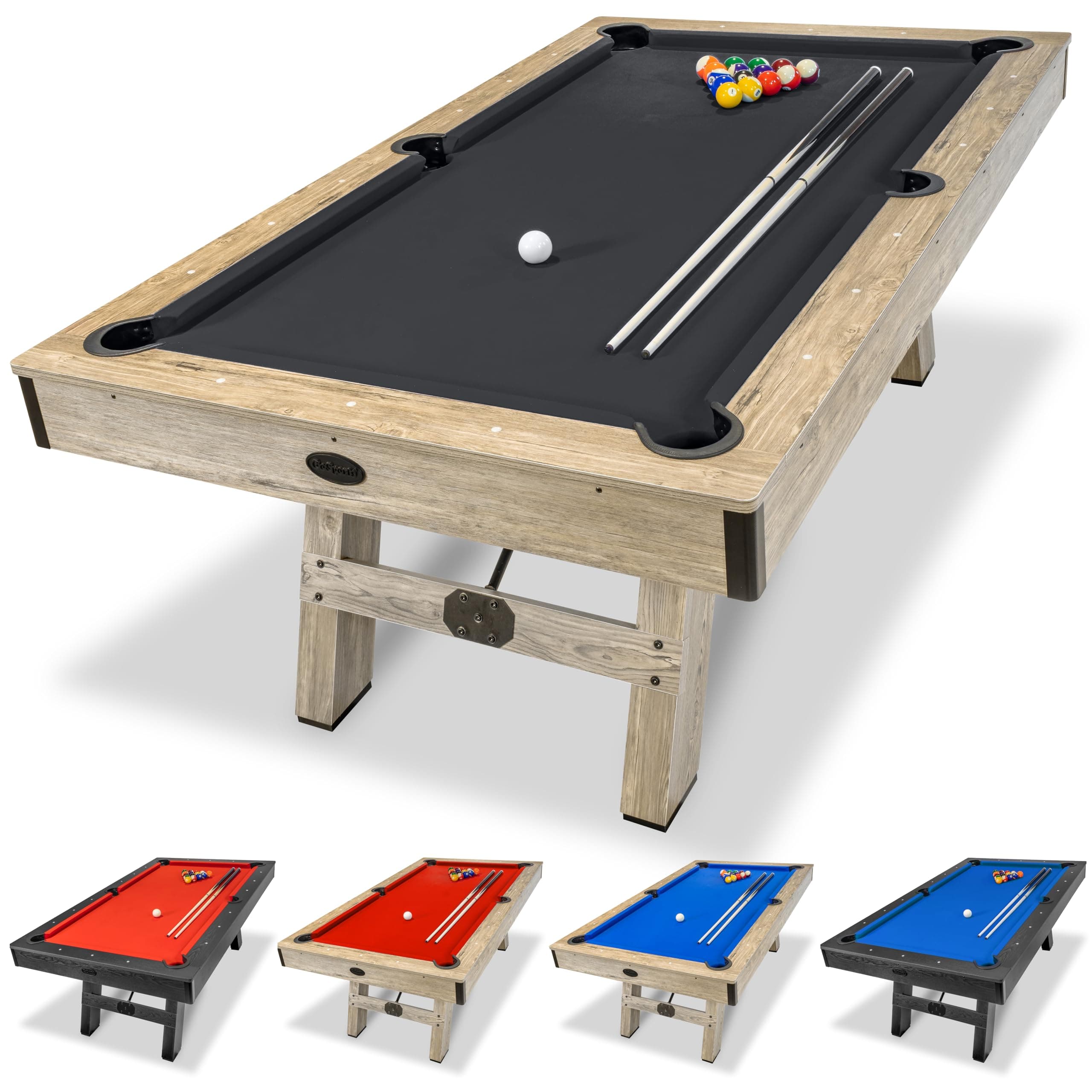 GoSports 7 ft Pool Tables with Wood Finish - Choose Your Style - Modern Billiards Table with 2 Cue Sticks, Balls, Rack, Felt Brush and Chalk