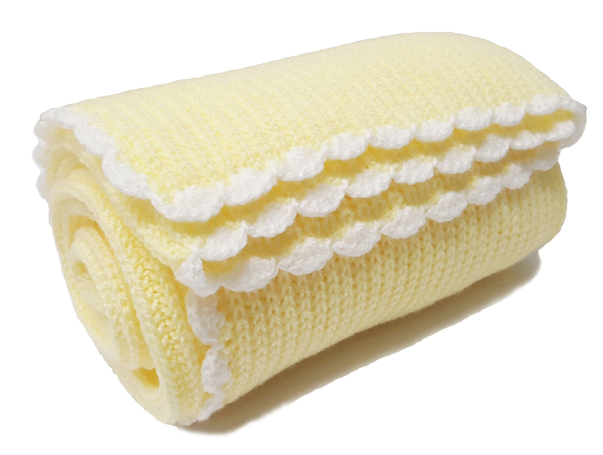The Knit Wit - Handmade Soft Knitted Cellular Blanket - Medium Lemon / White