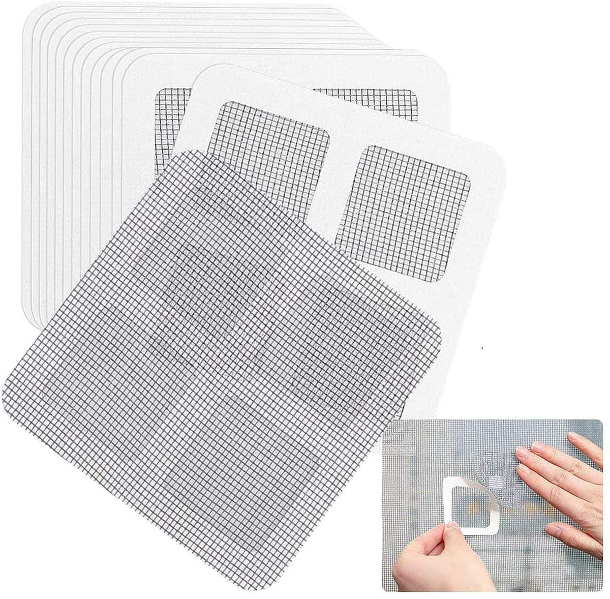 Beibi Window/Door Screen Repair Kit, Screen Patch Repair Kit, Fiberglass Material Strong Adhesive Mesh Repair Door and Window Screen Repair, for DIY Repair Screen Sticker Set, 4" x 4", Gray, 12 Pcs