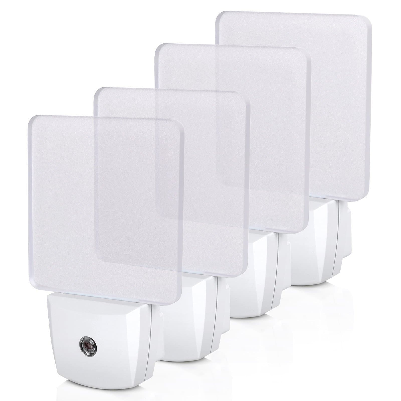 Night Lights Plug into Wall, Plug in LED Night Lights with Dusk to Dawn Sensor, Cool White Nightlight for Bathroom, Hallway, Kitchen, Frosted Acrylic Shade, 4 Pack