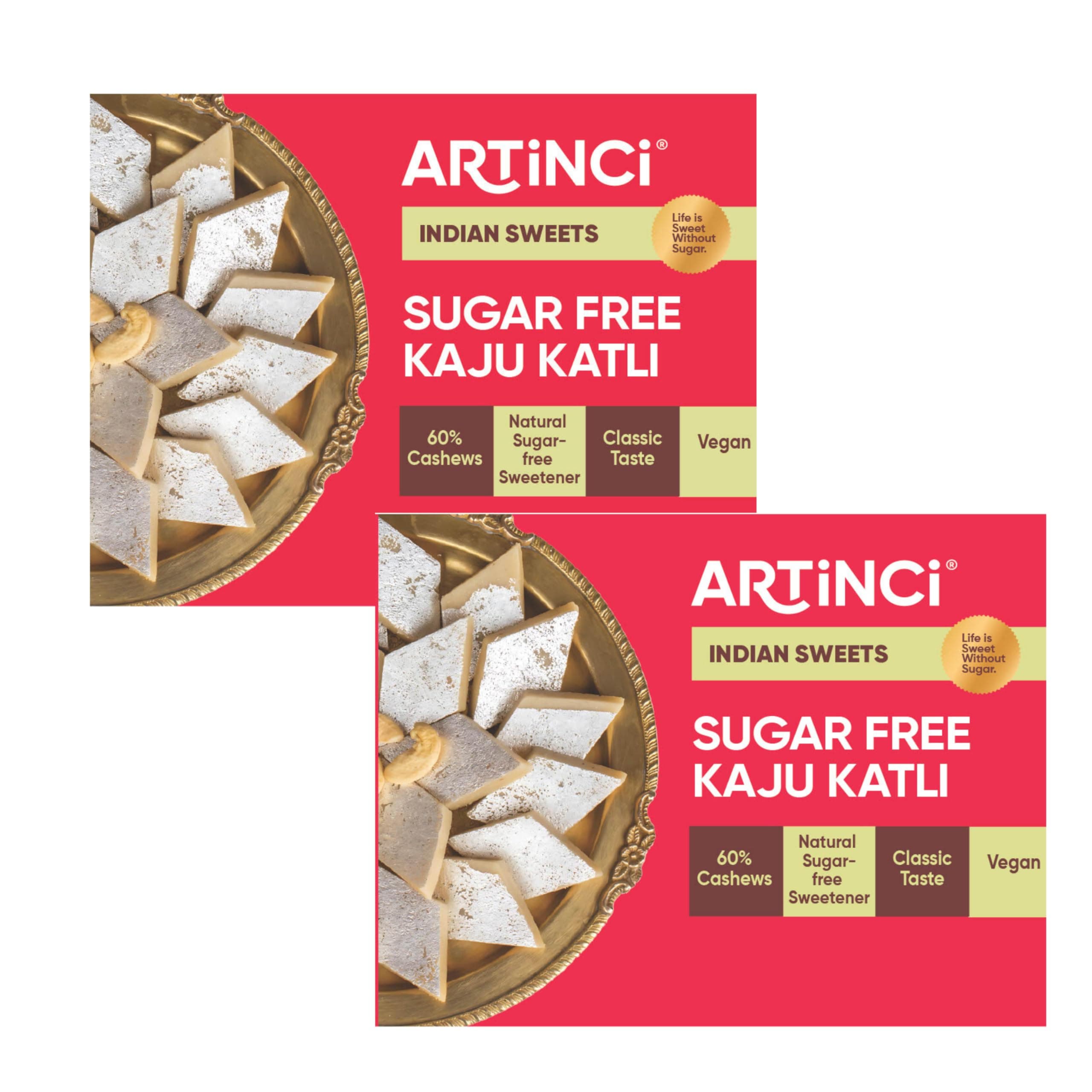 Artinci Sugar-Free Kaju Katli (5.7Oz X 2) - Low Carb & Keto Friendly Indian Mithai | Made with Premium Cashews & Stevia Blend | Diabetic Friendly Dessert | No Maltitol, No Artificial Sweeteners