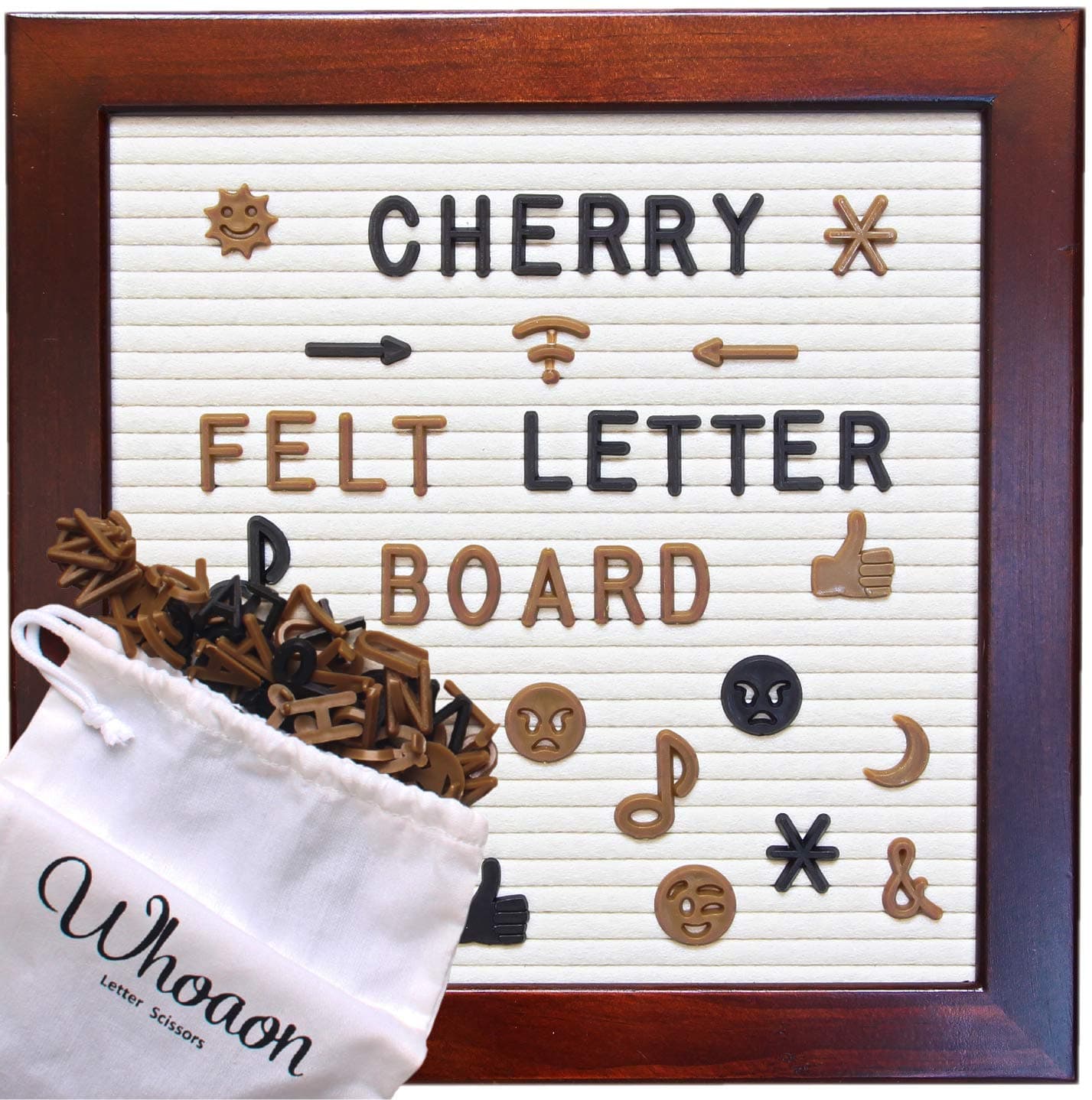 Classic Cherry Red Frame Cream Felt Letter Board 10 x 10 inches. 346 Brown & 173 Black Plastic Letters. Vintage-Processed Pine Wood Frame