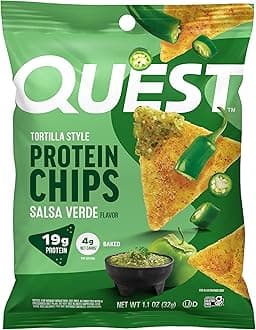 Quest Nutrition Tortilla Style Protein Chips, Salsa Verde, 19g of Protein, 4g Net Carbs, Gluten Free, 1.1 Ounce (Pack of 12)