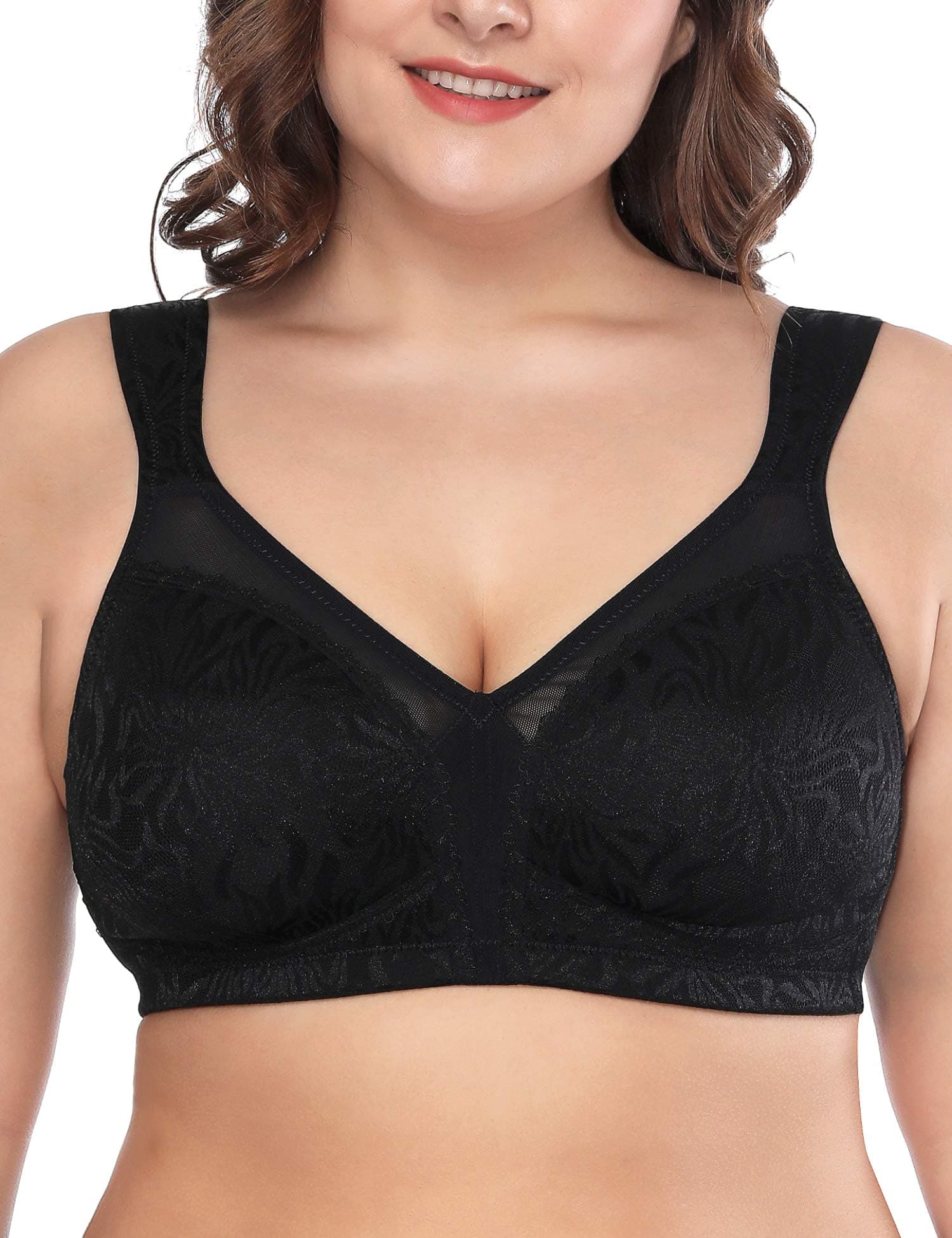 Deyllo Women's Full Coverage Plus Size Comfort Minimizer Bra Wirefree Non Padded