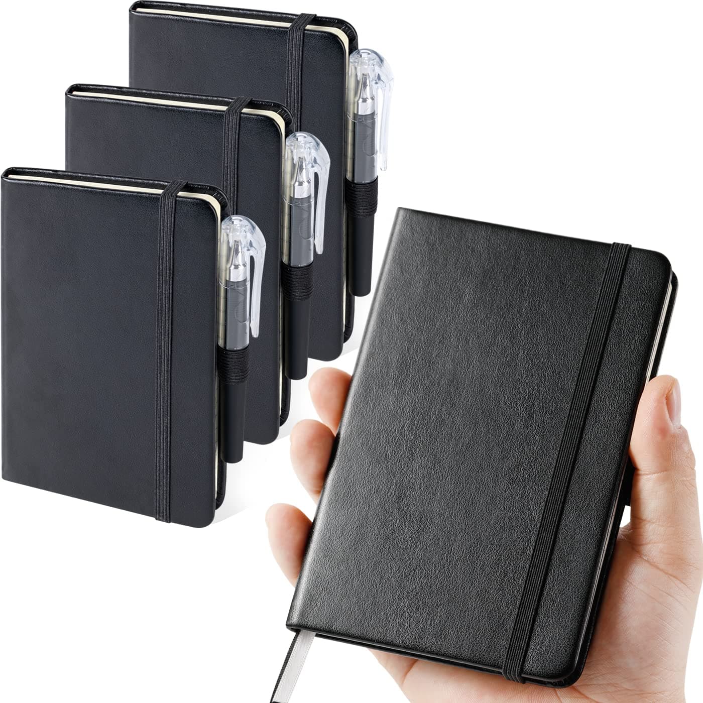 - NIRMIRO (3 Pack) Pocket Notebook Journal, Hardcover Small Mini Notebooks with Pens for Work, 3.7" x 5.7" A6 Notebook College Ruled with 100Gsm Premium Thick Lined Paper, Black Leather