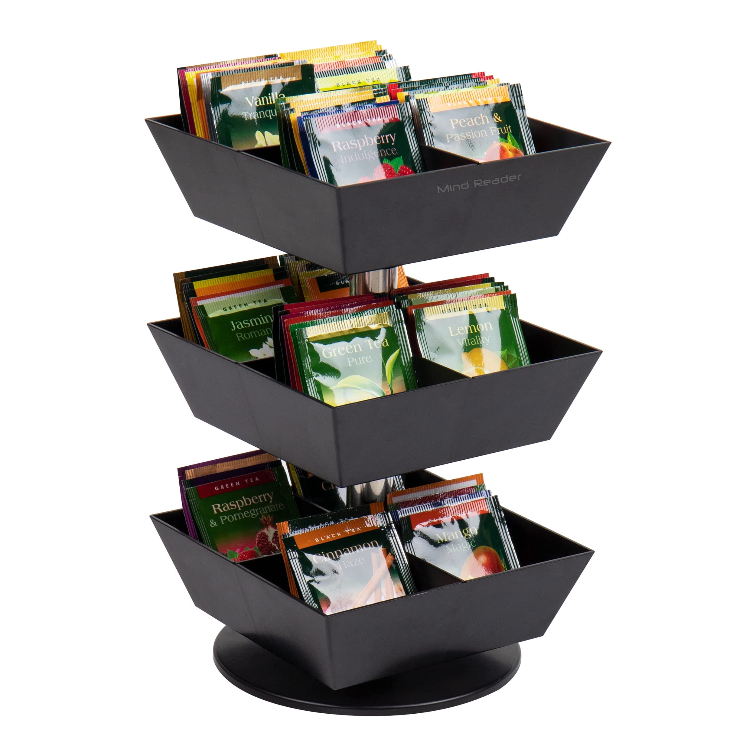 Mind Reader Tea Bag Carousel, Tea Station Organizer, Countertop Storage, Tea Stand, Kitchen, 6.75"L x 6.75"W x 11.5"H, Black