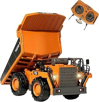 RC Dump Truck with Lights and Sound, 9-Channel Remote Control Construction Vehicles Toys for Boys 3-5 4-7 8-12 Year Old,Construction Vehicle Truck for Kids Christmas Birthday Gift