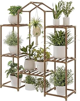 Bamworld Plant Stand Indoor Hanging Plant Shelf Outdoor Large Plant Rack for Multiple Plants Boho Home Decor Plant Gift for Mom Woman