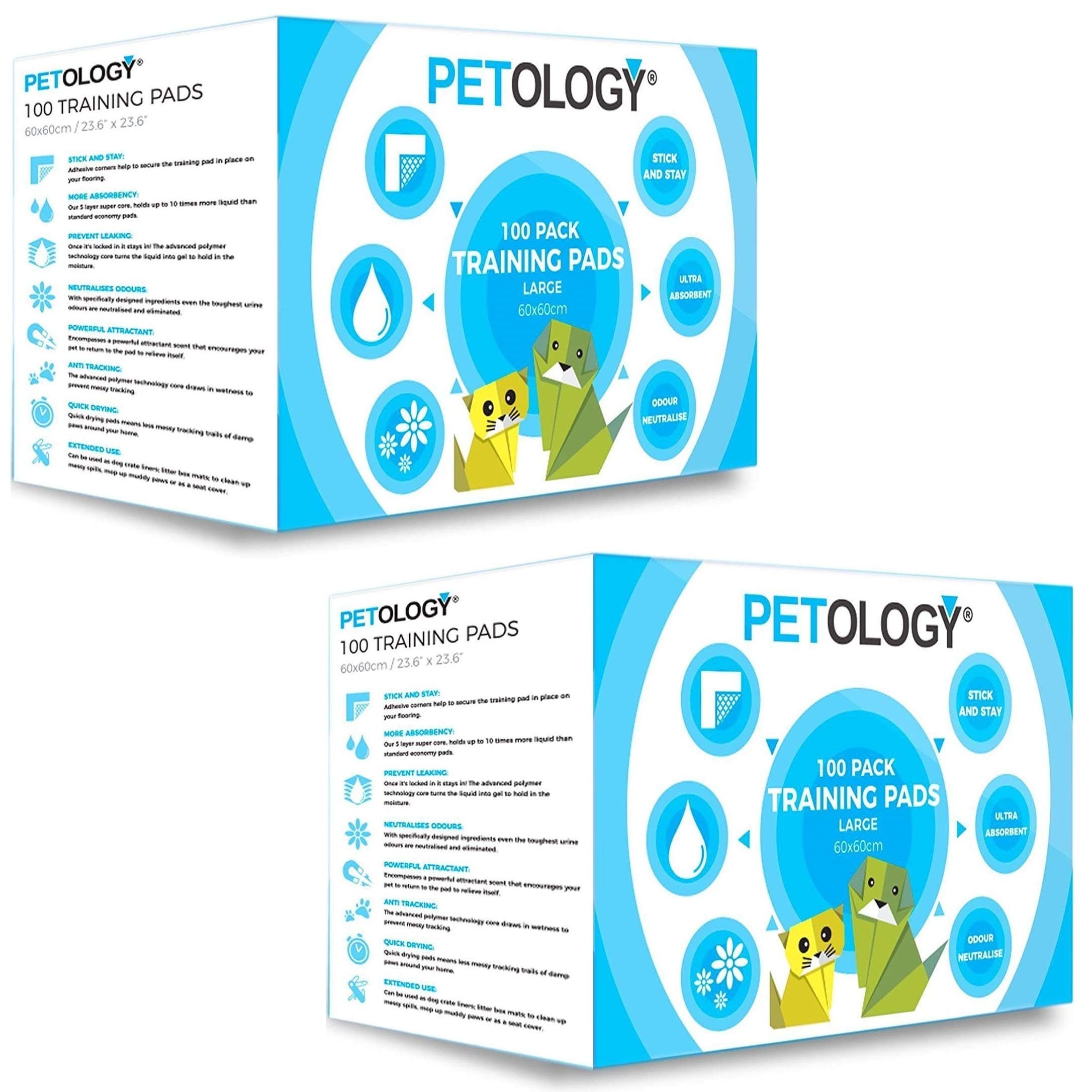 PETOLOGY® 200 Count, 60 cm x 60 cm Large Size Training Pads Puppy Dog Cat Super Absorbent Odourless Pads Pee Toilet House Training (Size: Large 60cmx60cm 200 Pads)