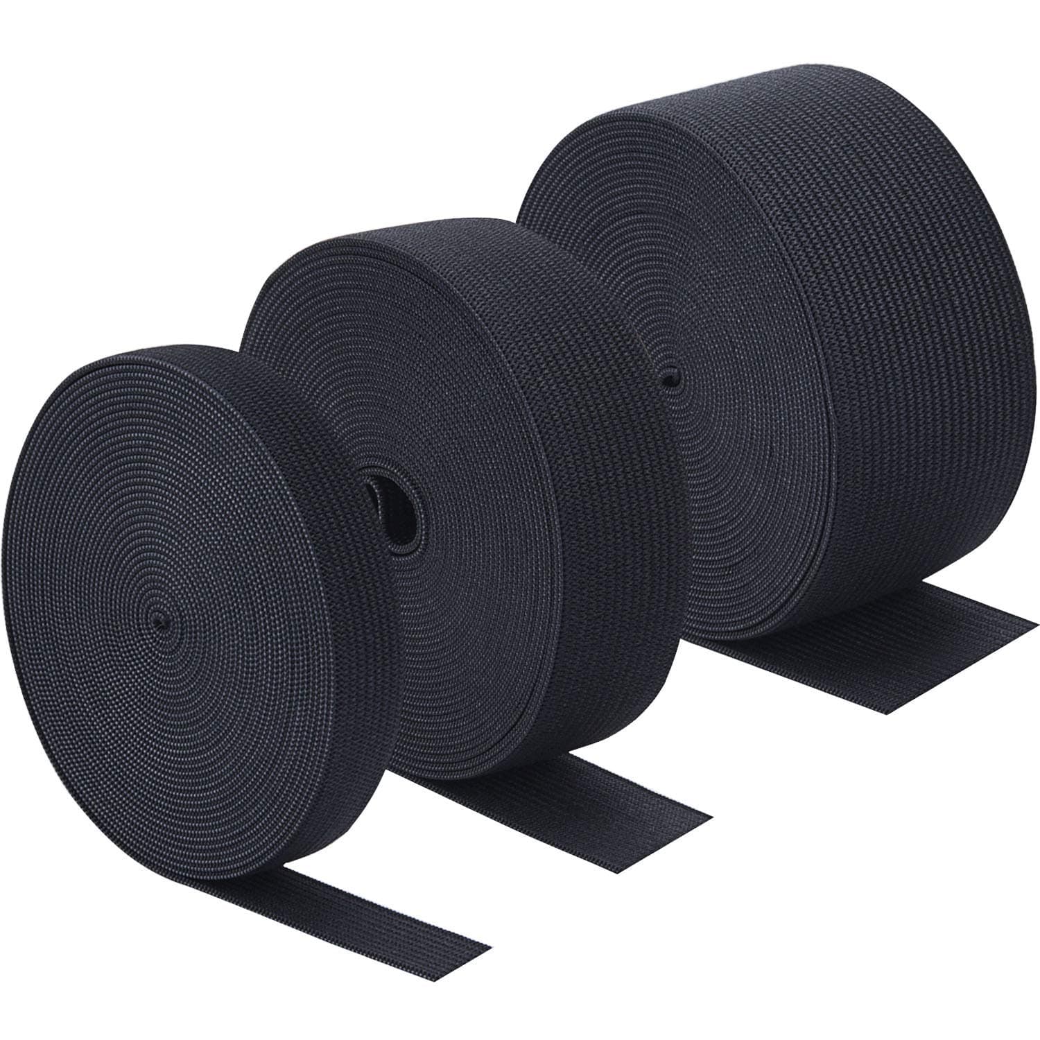 SUNMNS3 Rolls Sewing Stretch Elastic Band Spool, 3/5, 1, 1-1/2 Inch in Width, 5.5 Yards/Roll (Black)