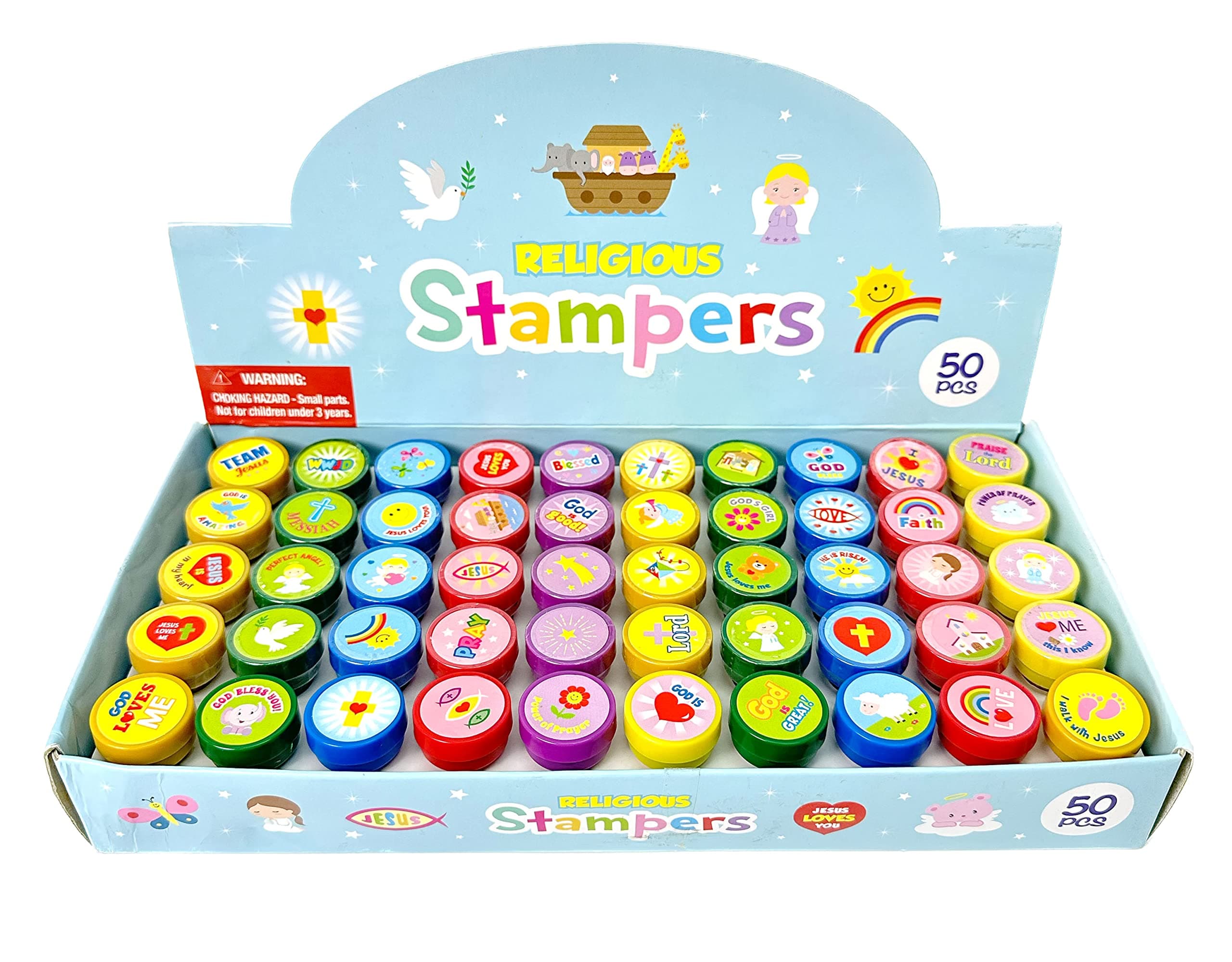Tiny Mills 50 Pcs Religious Assorted Stampers for Kids Religious Prizes Carni...