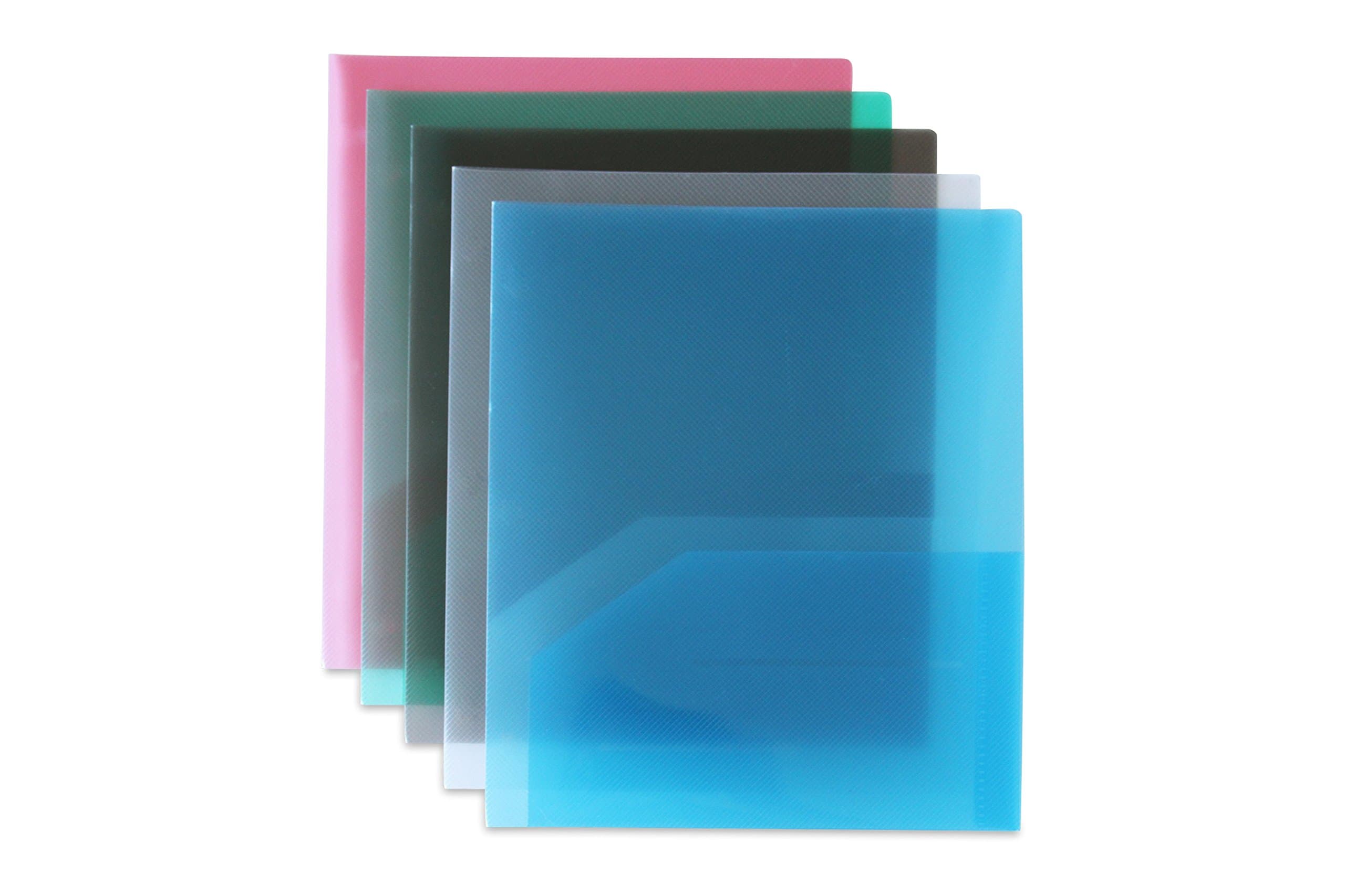 STEMSFX Clear Heavy Duty Plastic 2 Pocket Folder for Letter Size Papers, Includes Business Card Slot, 12 Piece