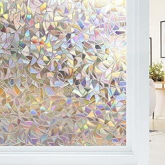Haton Rainbow Static Cling Stained Glass Film Window Covering Sticker Non-Adhesive Removable Reflective Window Vinyl, Anti-UV Sun Blocker Heat Control, 11.8 x 78.7 inches