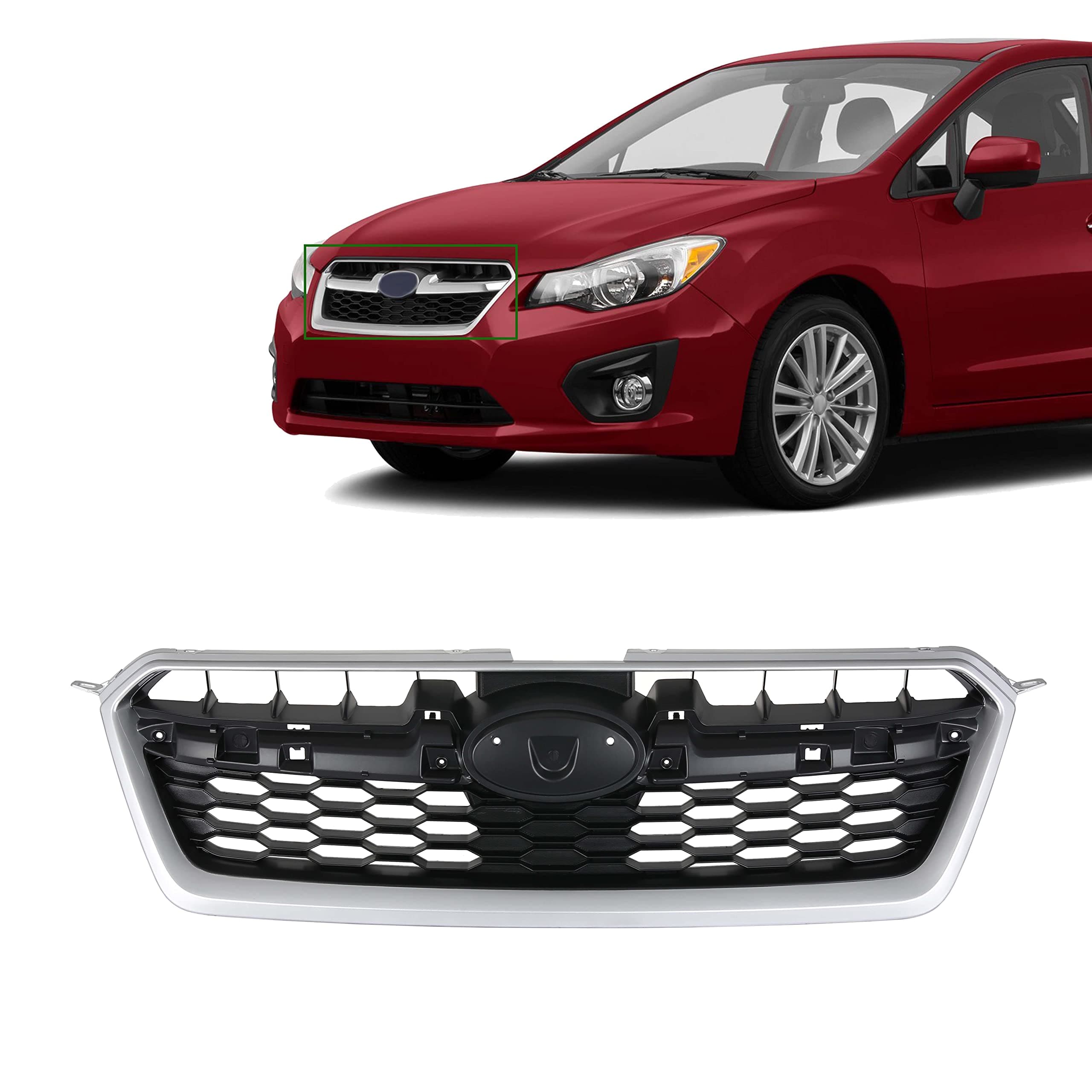 KARPAL Front Bumper Grille Grill Assembly Compatible with 2012-2014 Subaru Impreza Silver Shell w/Black Insert SU1200145