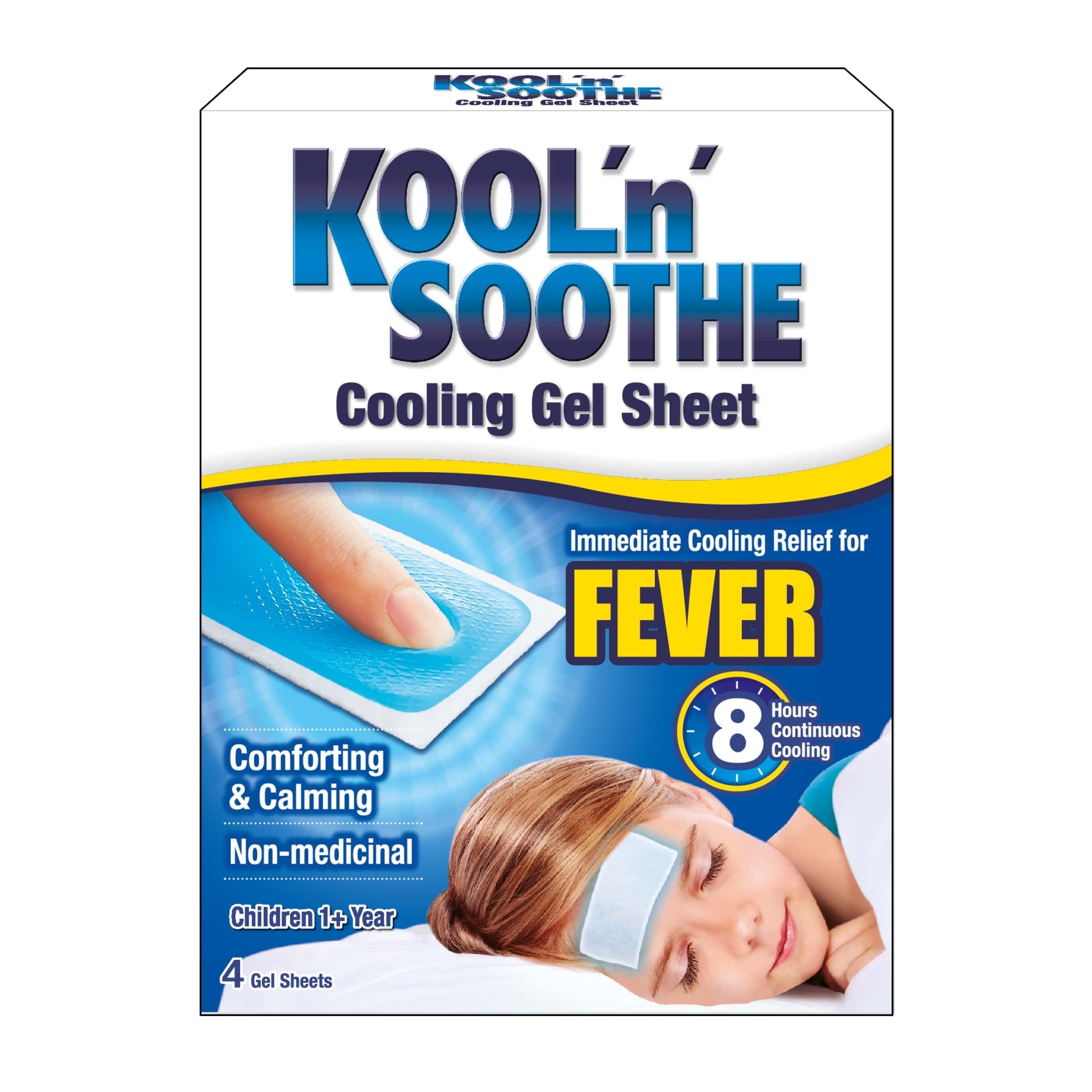 Fever Cooling Gel Sheets/ 4 Pack/Children 1+ Year/Immediate Cooling Relief for Fever