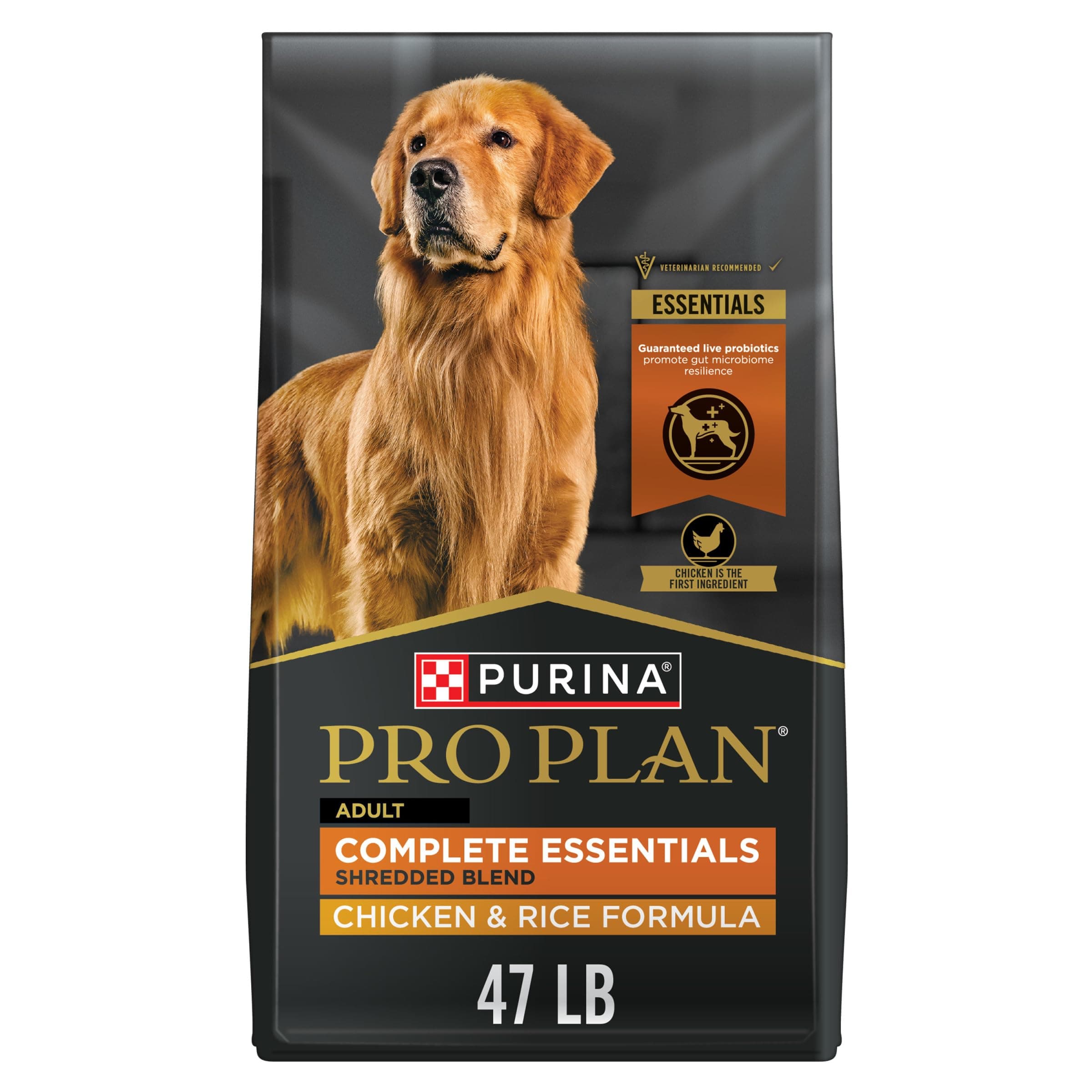 - Purina Pro Plan Complete Essentials Shredded Blend Chicken and Rice Dog Food Dry Formula with Probiotics for Dogs - 47 lb. Bag