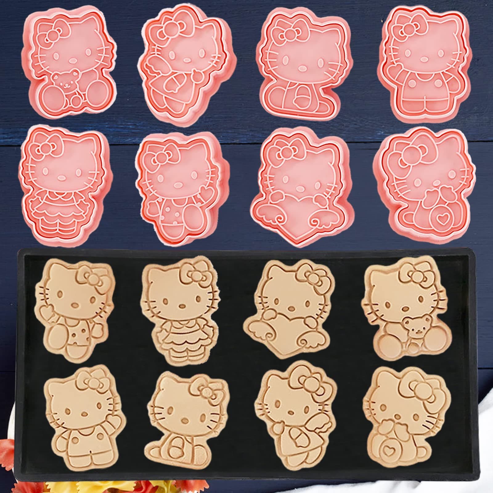 8pcs Mini Cartoon Cookie Cutters,3d Raised Design Gingerbread Cookie Stamps,Cute Cat Shape Cookie Molds,suitable Frosting Decoration,Mini Pie Molds,Apple Pie Pastry Cutter,Fruit Cutter CC003
