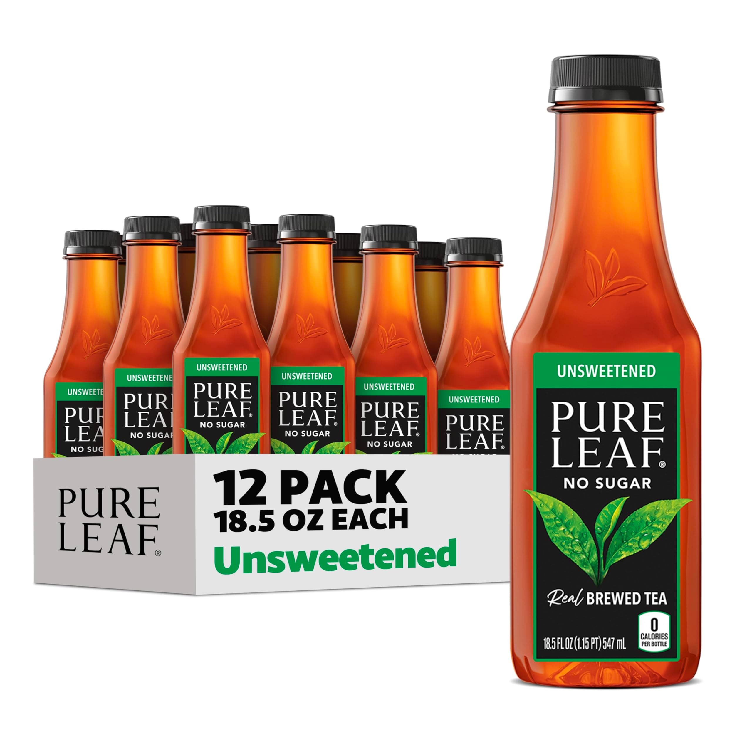 Pure Leaf Iced Tea, Unsweetened Real Brewed Tea, Zero Sugar & Zero Calories, 18.5 Fl Oz (Pack of 12)