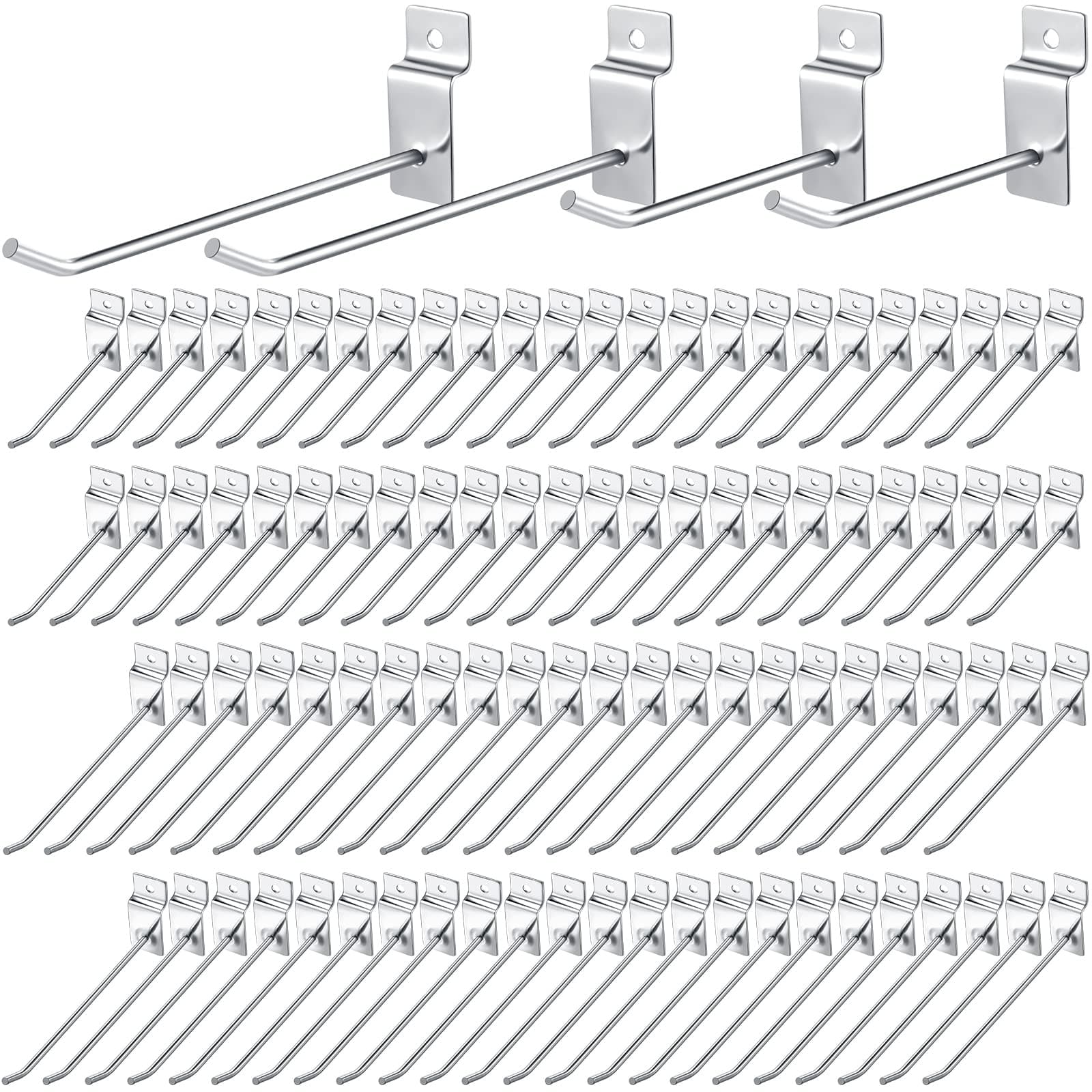 50 Pack Slatwall Panel Hooks 4 and 6 Inch Slatwall Hooks Slat Wall Hanger Slatwall Pegs Thickness Metal Panel Display Hooks Slat Board Hooks for Garage Shop Pegboard Gridwall Hooks Accessories Silver