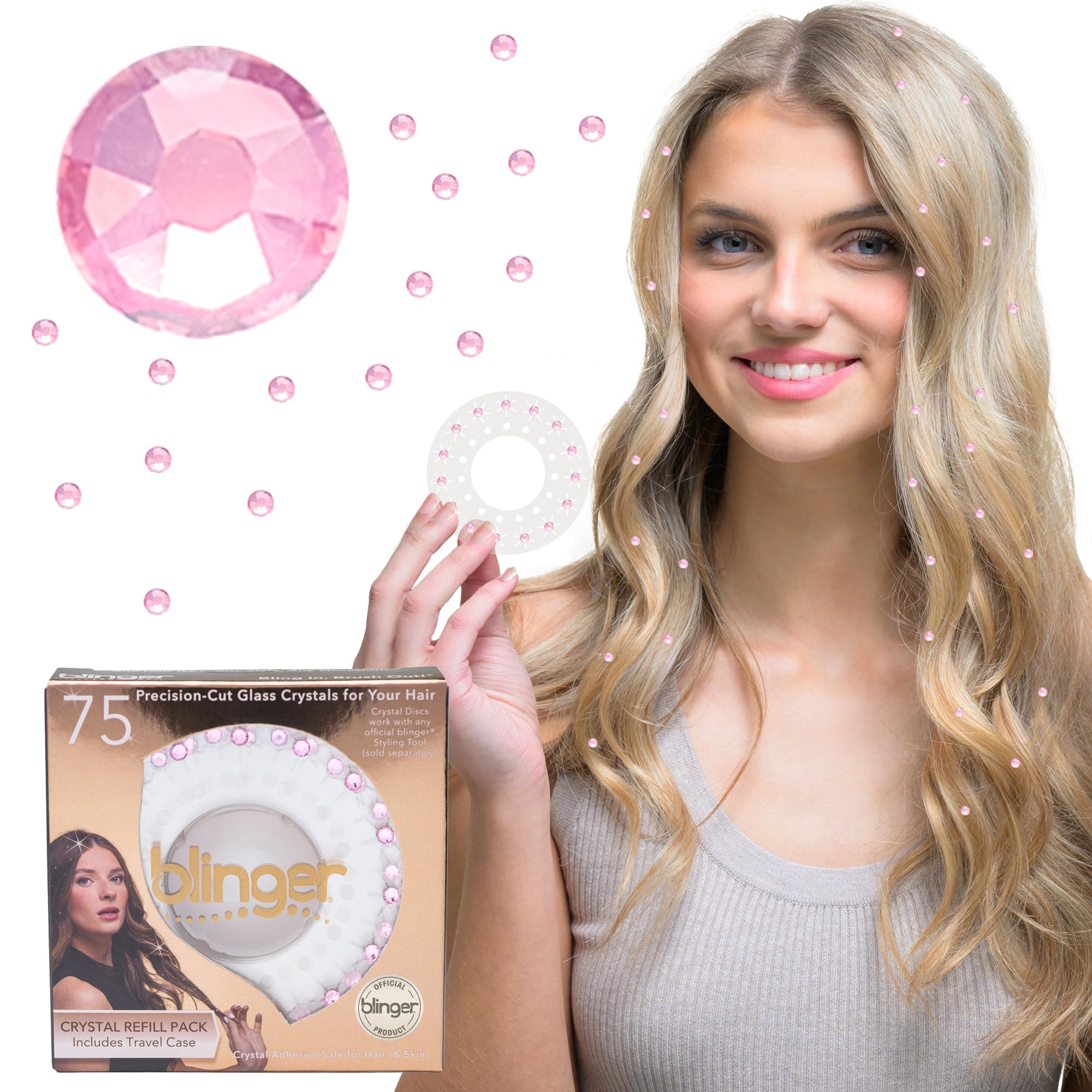 Crystal Refill Pack | 5 Discs - 75 Precision-Cut Glass Crystals | Styling Tool not included | Light Rose 5 mm