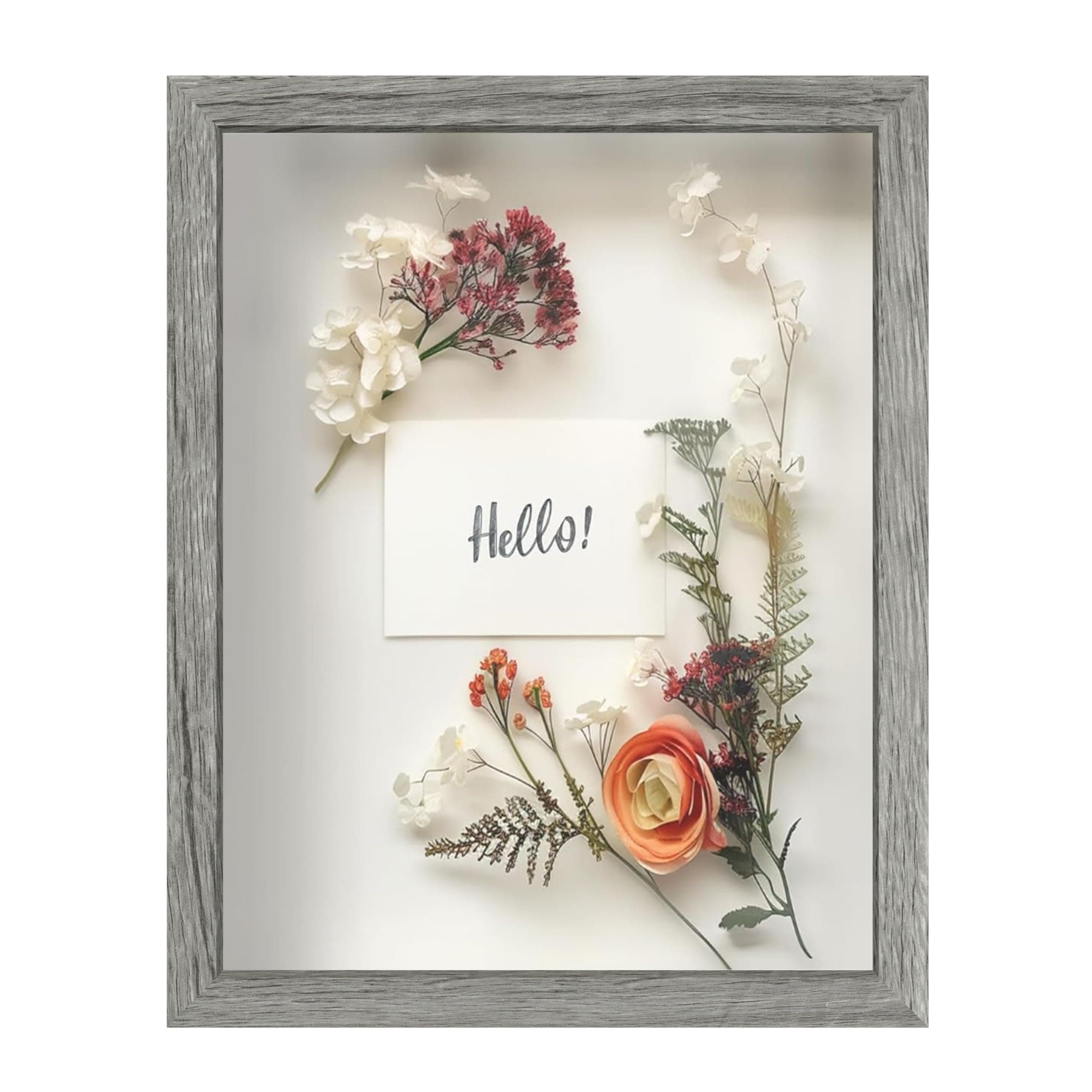 FrameWorks 11" x 14" Driftwood Shadow Box Frame - Soft Felt Backing, Tempered Glass and Includes Elegant White Ball Push Pins