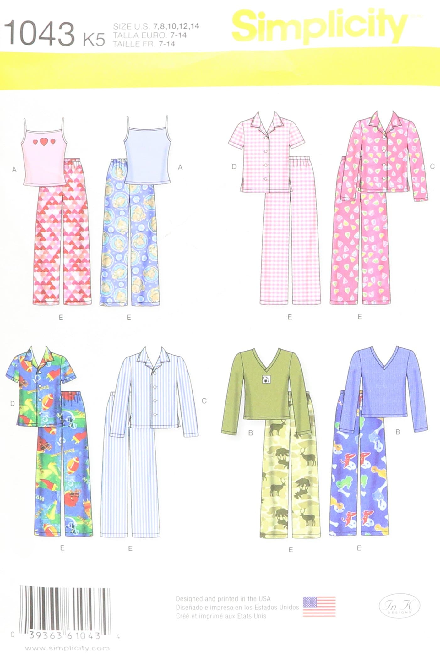 Children's Matching Pajamas Sewing Pattern, Sizes 7-14
