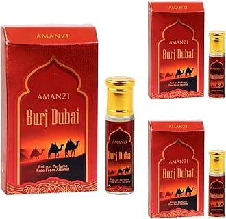 AMANZI Burj Dubai Roll On Attar Perfume, Alcohol Free Unisex Fragrance Oil, 6 ml Each (Pack of 3)