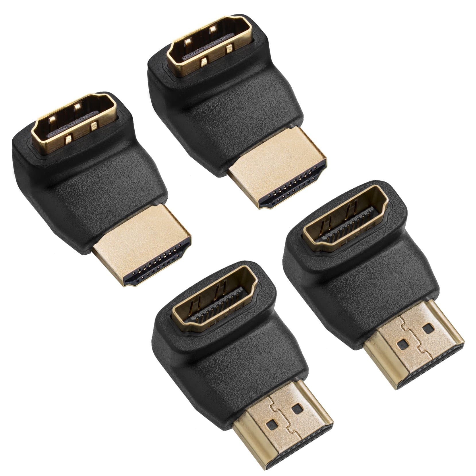 HDMI 90 & 270 Degree, 4-Pack, Right Angle Adapters/Connectors, Supports HDMI 2.0b 4K 60hz HDR