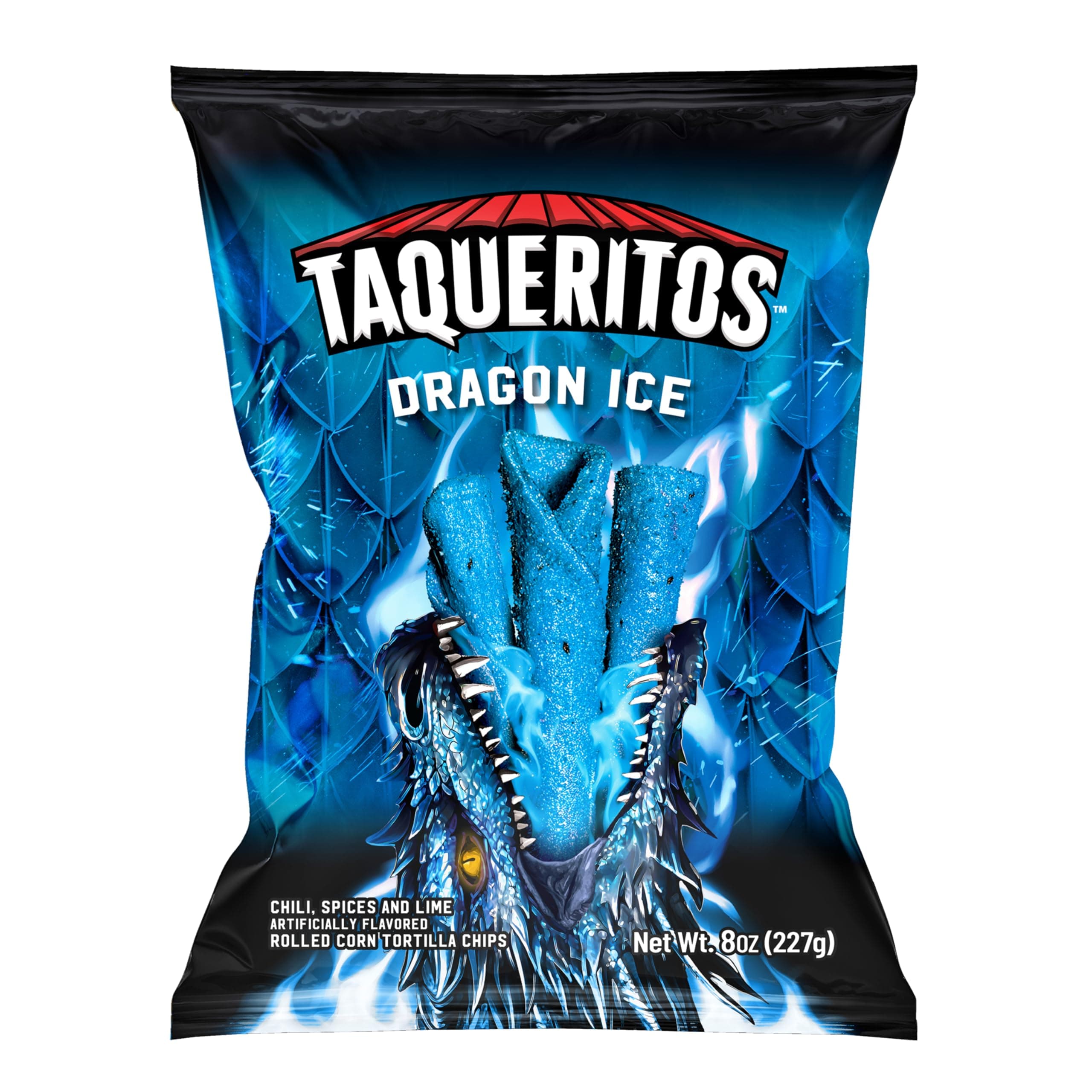 Taqueritos Dragon Ice, Spicy Rolled Corn Tortilla Chips, 8 oz (Pack of 1)