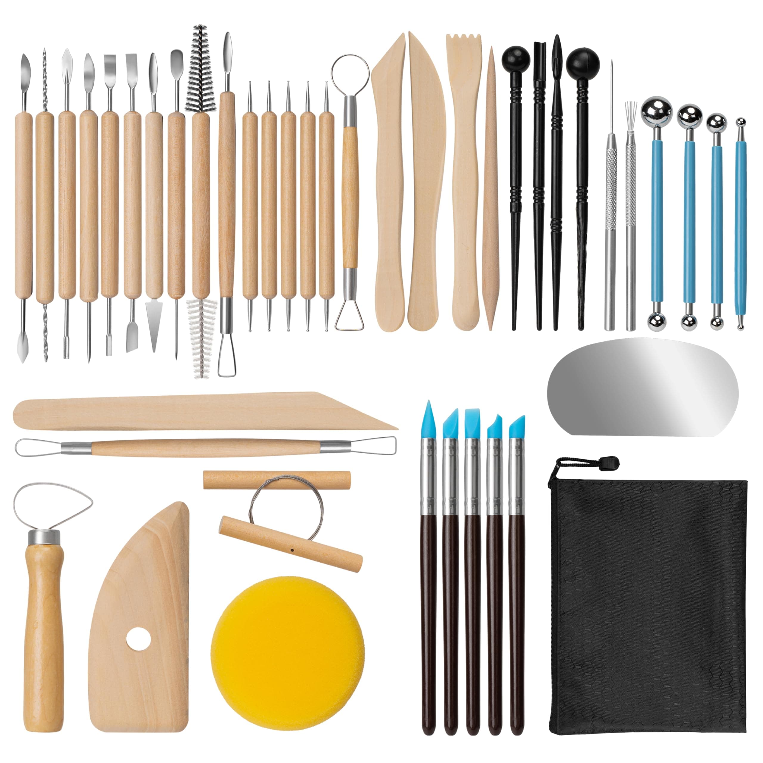 Amrules Clay Tools Kit, 43 PCS Pottery Tools, Practical Polymer Clay Sculpting Tools Kit, Air Dry Clay Tools Set for Beginner, Adults, Pottery Craft, Carving, Drawing, Molding, Modeling, Shaping