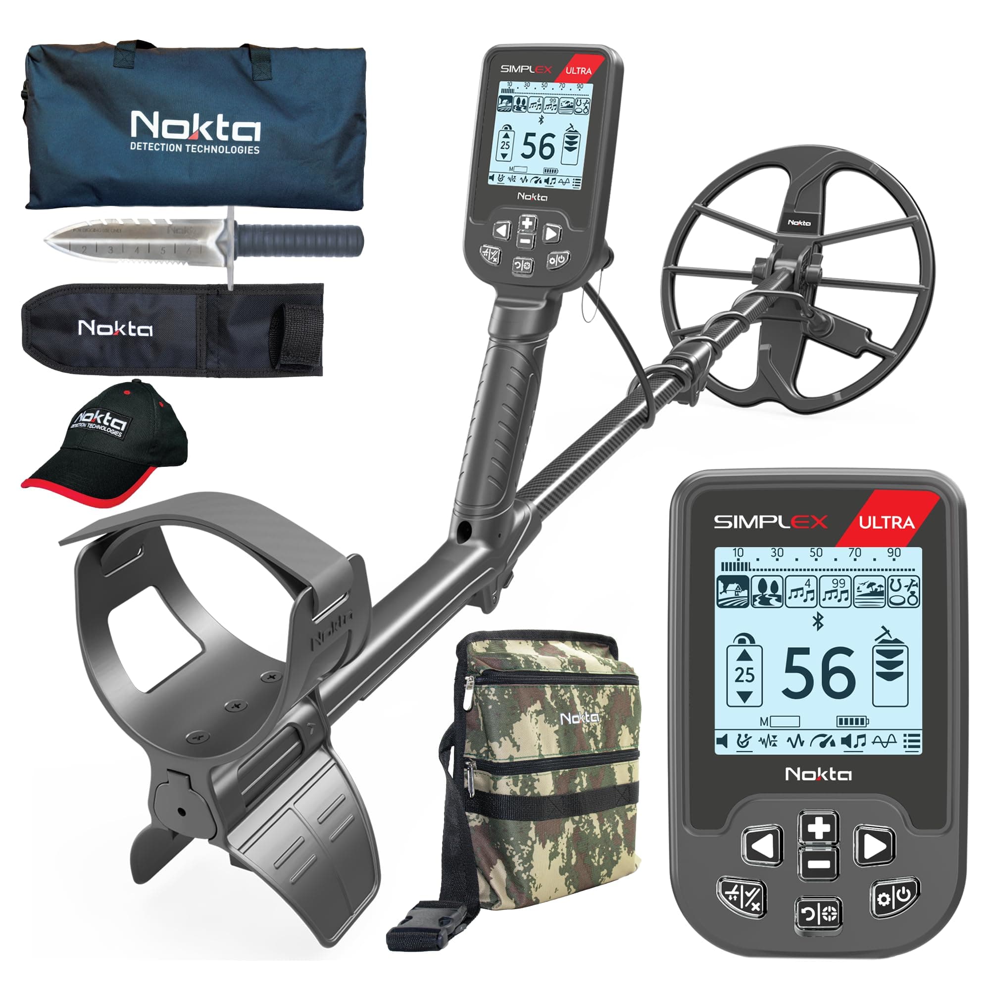 Nokta Simplex Ultra Metal Detector Kit Serious Beginner Pack (Digger,Carrying Case,Cap) Professional Metal Detector Set for Adults Waterproof with Carbon Fiber Shaft and 11” Search Coil