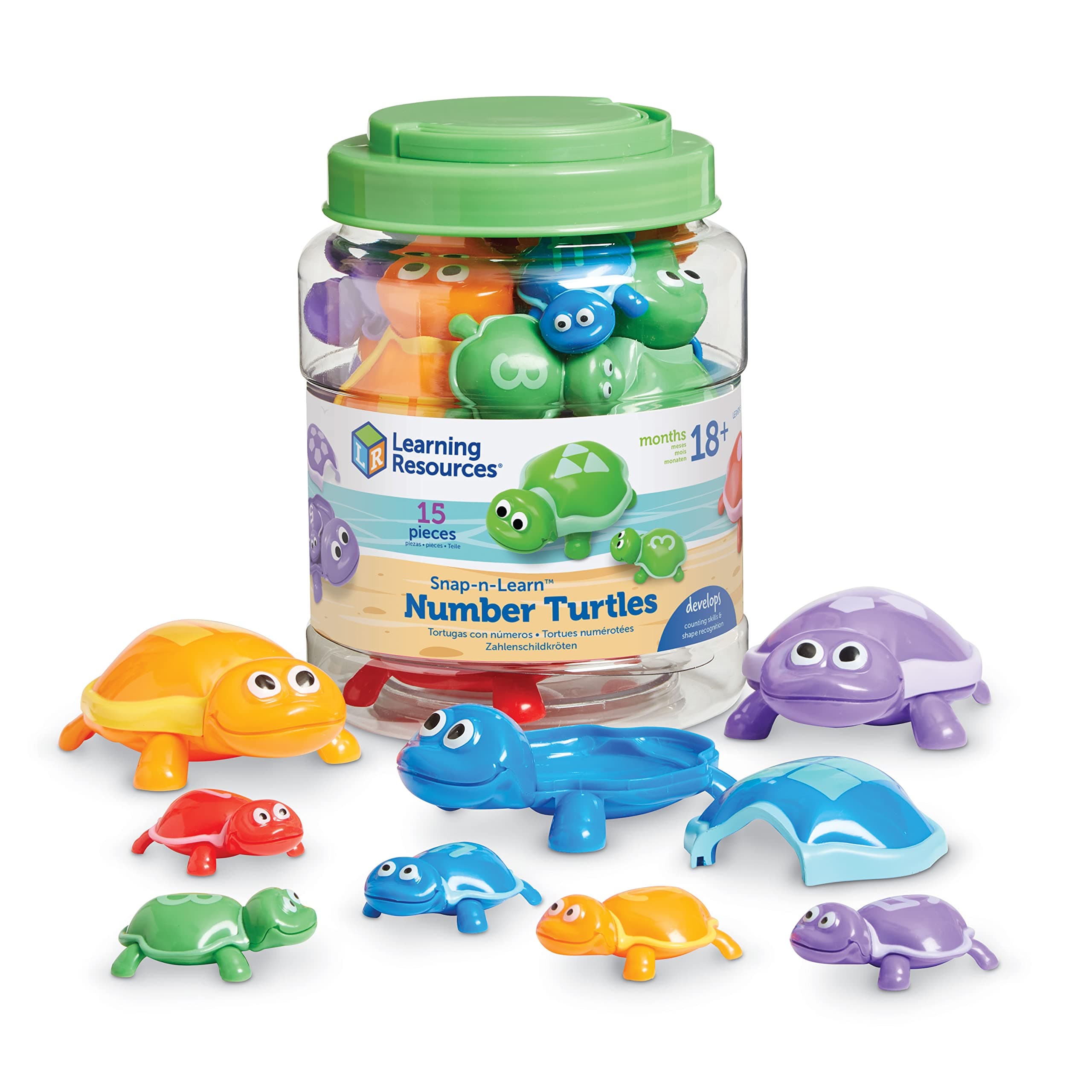Learning Resources Number Turtles Set - 15 Pieces, Ages 18+ Months, Fine Motor Toys for Toddlers, Counting, Color & Sorting for Kids