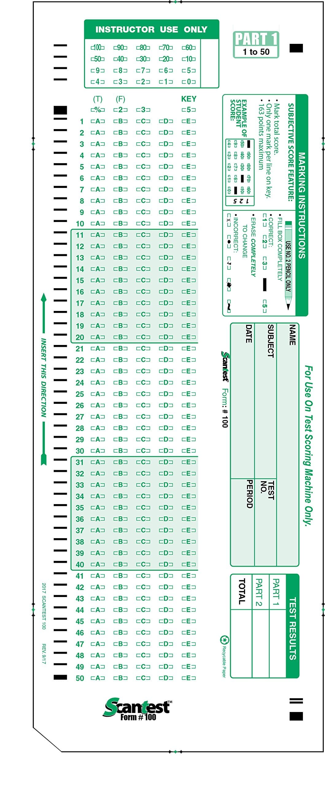 SCANTEST-100, 882 E Compatible Testing Forms (2500 Sheet Case)