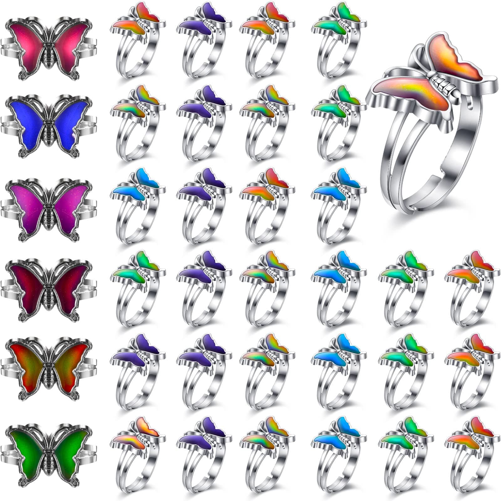 Yinkin 30 Pcs Mood Ring Adjustable Size Color Changing Mood Rings for Kids Girls and Boys Gift Costume Props Birthday Party Favors Christmas Costume