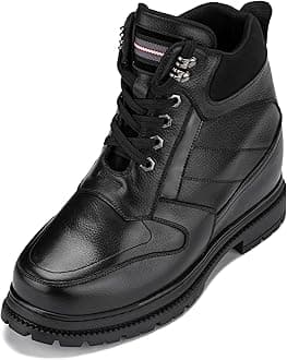 Calden Men's Invisible Height Increasing Elevator Shoes - Black Pebble Grain Leather Lace-up Ankle Boots with Extra Tall - 5.2 Inches Taller - K881805 - Size 6 D(M) US