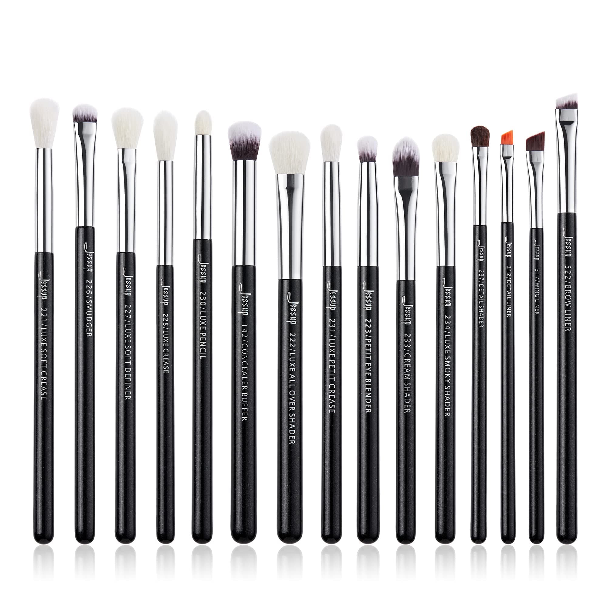 Eye Brushes 15Pcs Professional Makeup Brushes Make up Brush Set Cosmetics Tools Eye Liner Shader Wood Handle Natural-synthetic Hair Black/Silver T177