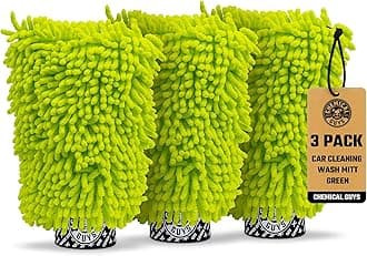 Chemical Guys, Chenille Premium Scratch-Free Microfiber Wash Mitt, Lime Green, 9.6" x 2.3" x 7" (3 Pack) - MIC49303