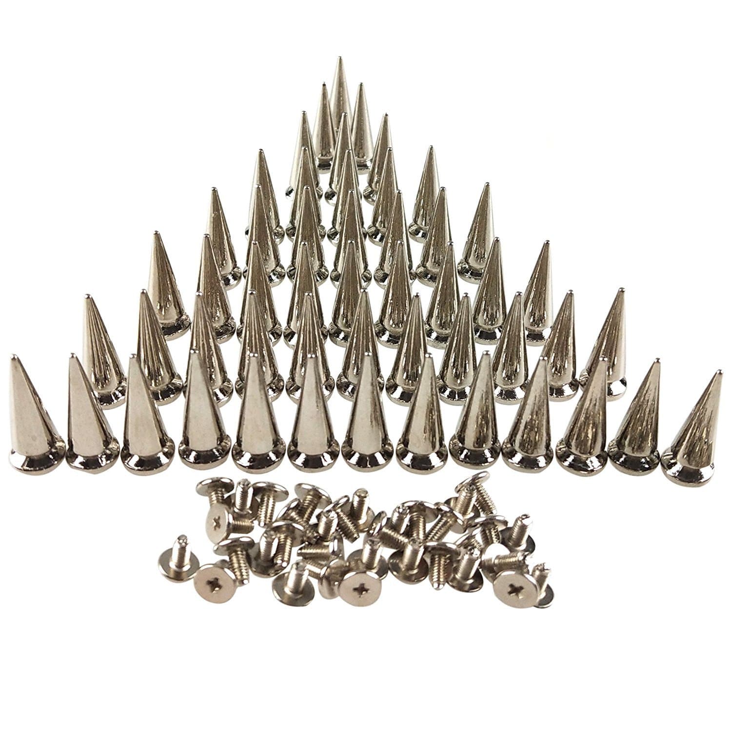50PCS Silvery Cone Spikes Metallic Screw Back Studs DIY Craft Cool Rivets Punk 10 X 25mm